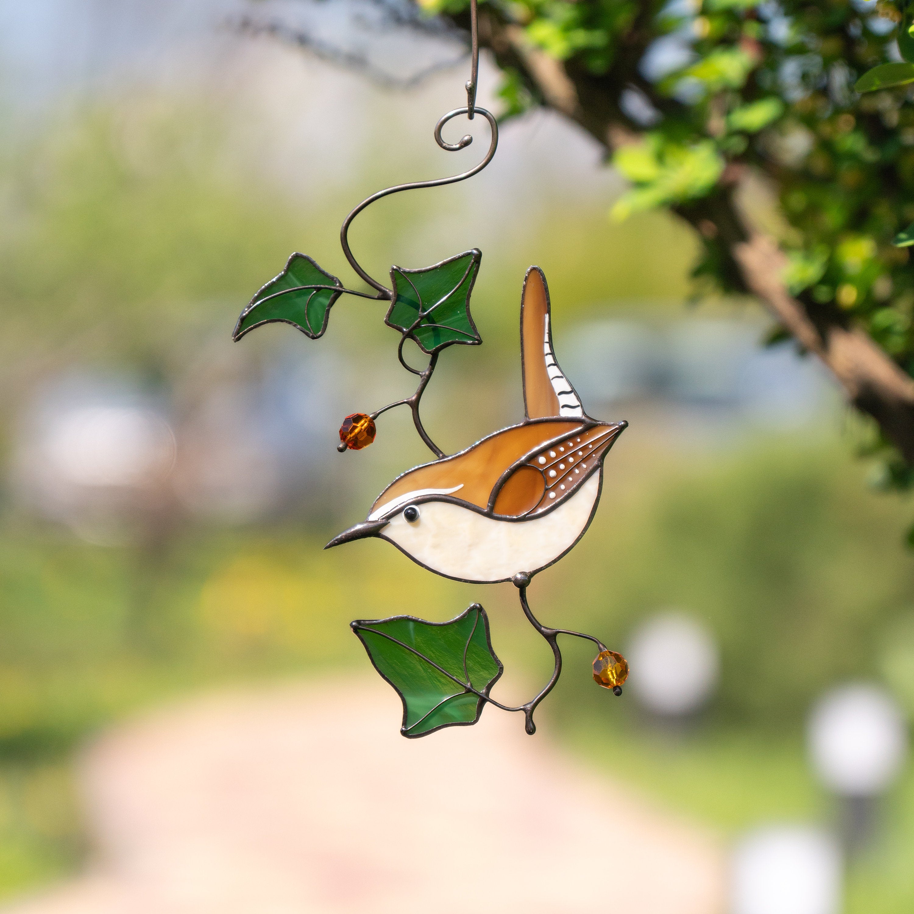 Carolina Wren stained glass window hangings Sister in law gifts Stained glass bird suncatcher Unique gift for mom