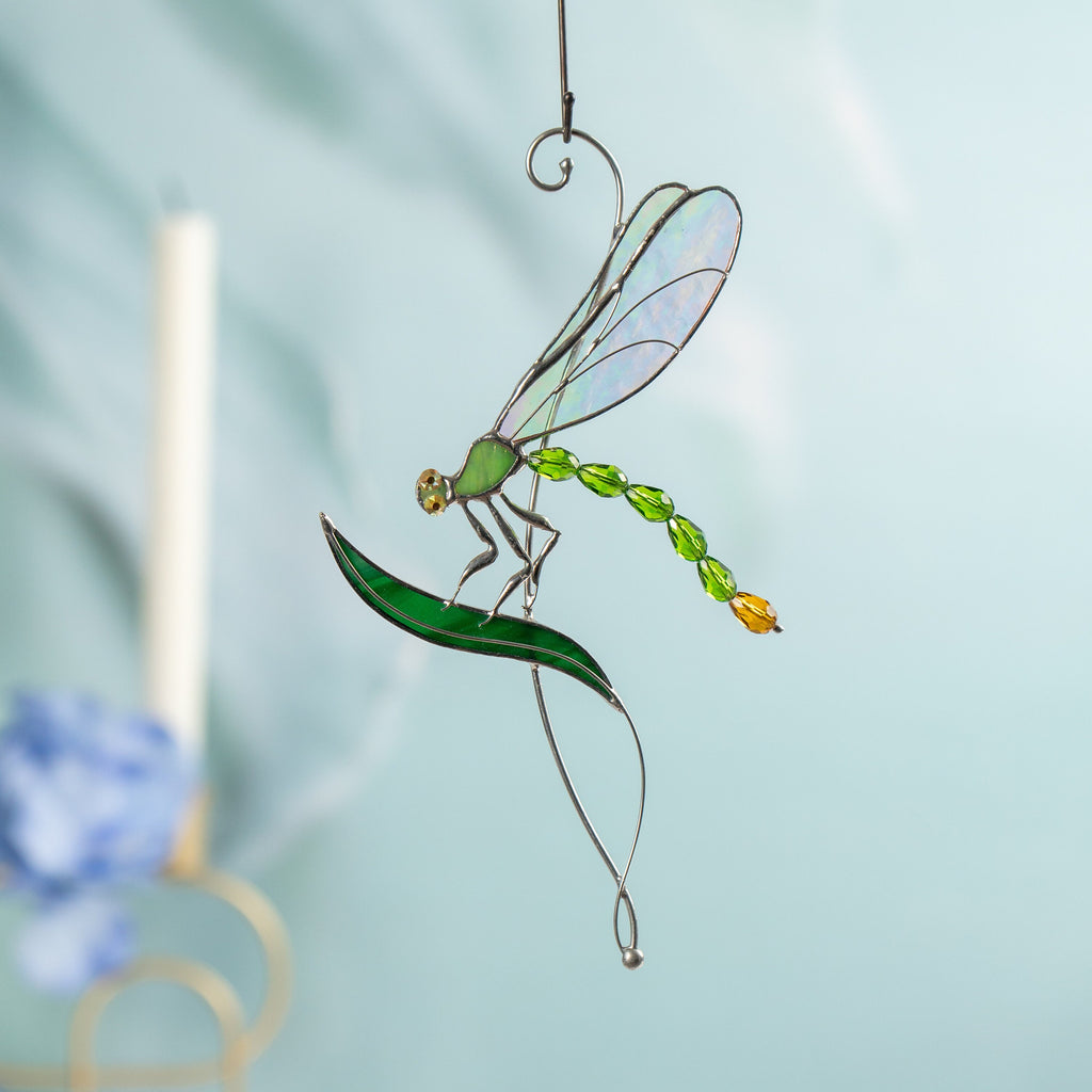 Fly insect stained glass window hangings New mom gift Modern stained glass dragonfly Dragonfly garden art Dad gifts