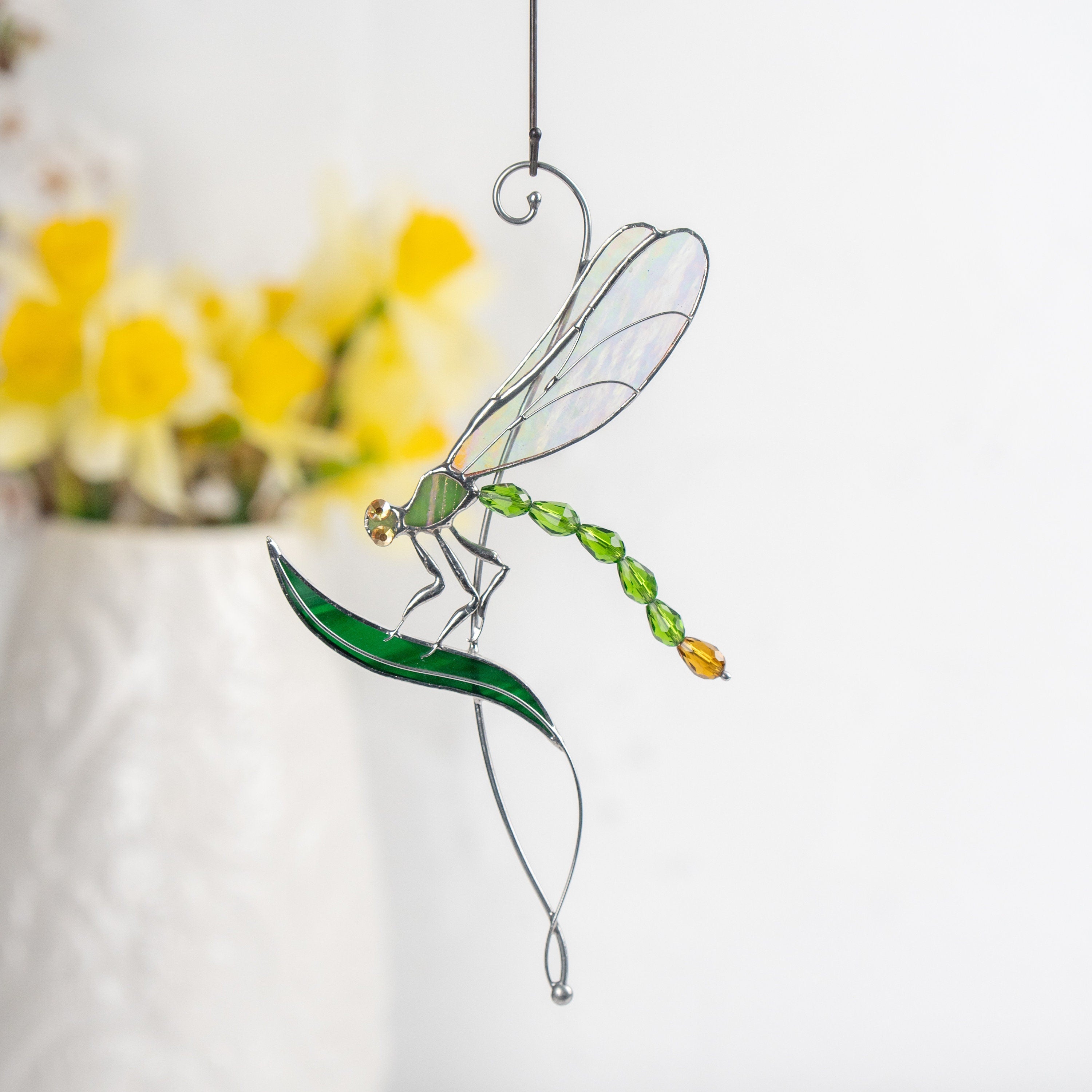 Fly insect stained glass window hangings New mom gift Modern stained glass dragonfly Dragonfly garden art Dad gifts