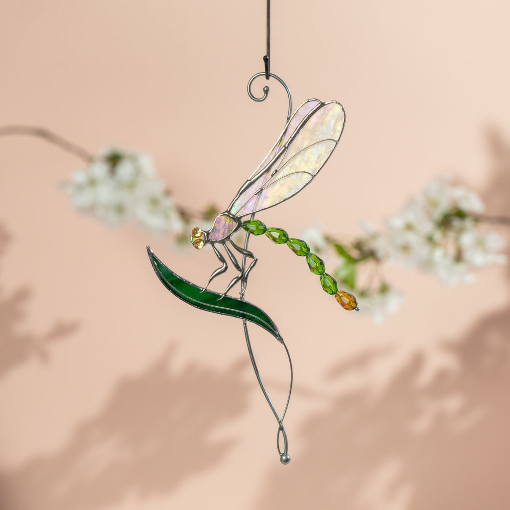 Fly insect stained glass window hangings New mom gift Modern stained glass dragonfly Dragonfly garden art Dad gifts