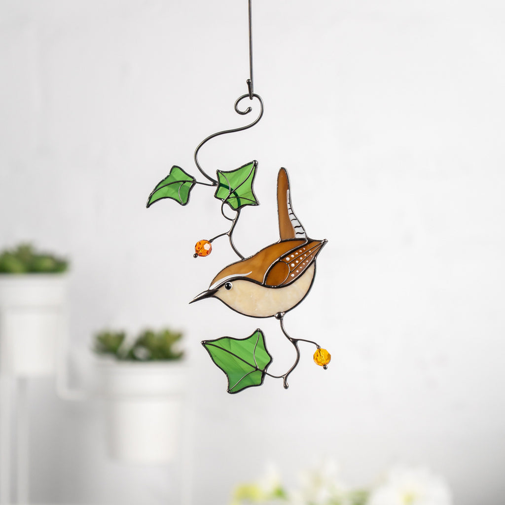 Carolina Wren stained glass window hangings Sister in law gifts Stained glass bird suncatcher Unique gift for mom