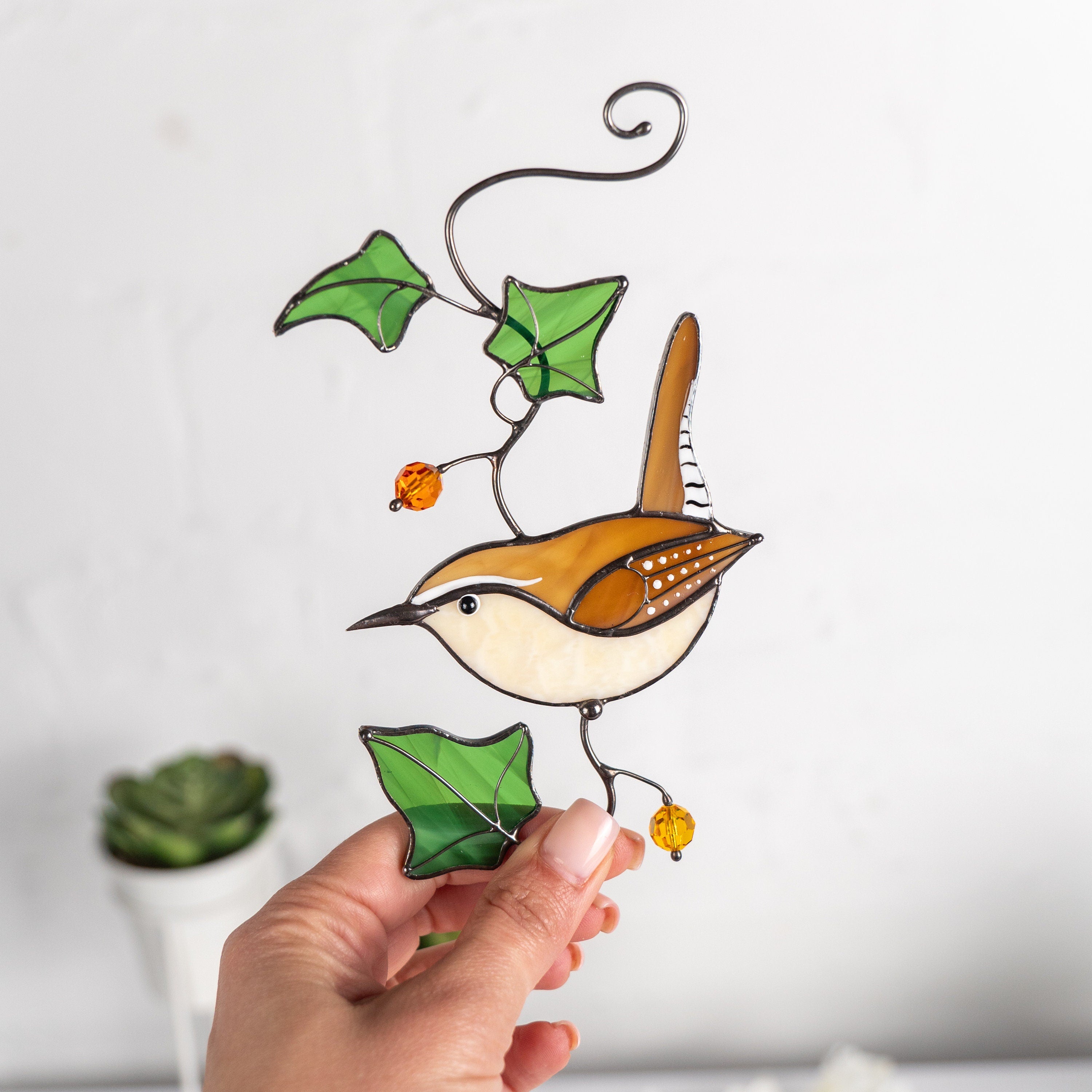 Carolina Wren stained glass window hangings Sister in law gifts Stained glass bird suncatcher Unique gift for mom