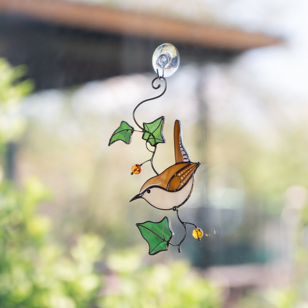 Carolina Wren stained glass window hangings Sister in law gifts Stained glass bird suncatcher Unique gift for mom