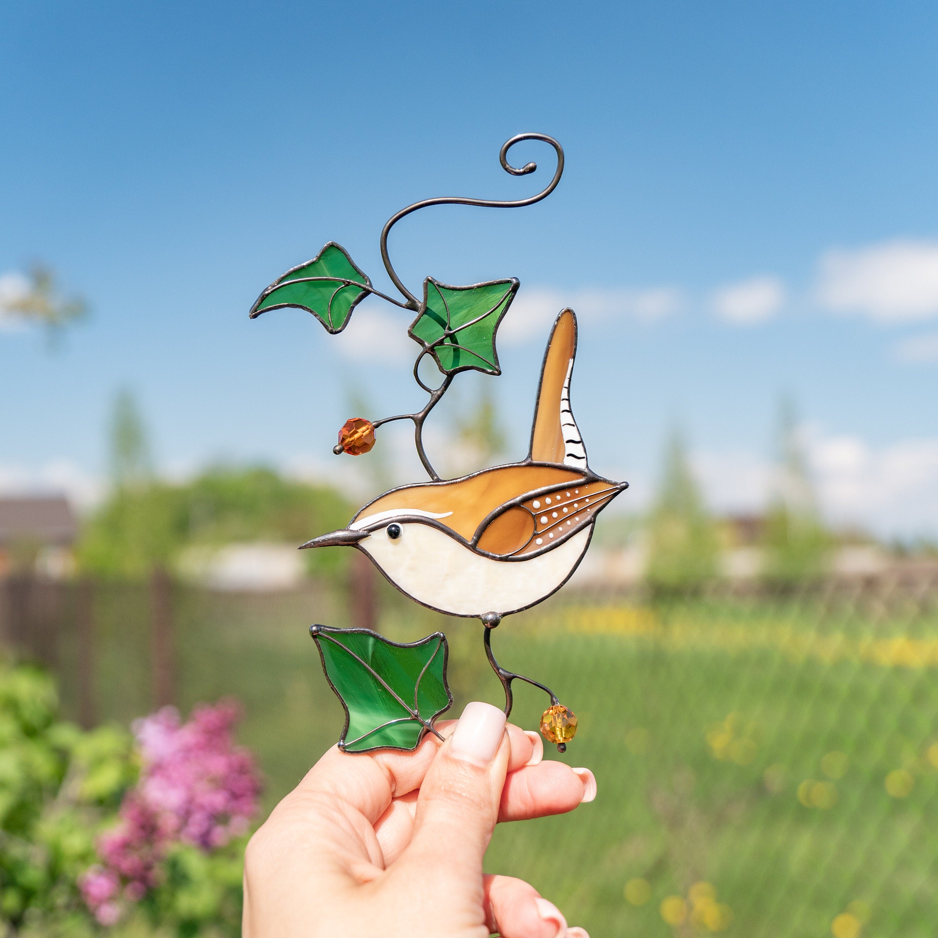 Carolina Wren stained glass window hangings Sister in law gifts Stained glass bird suncatcher Unique gift for mom