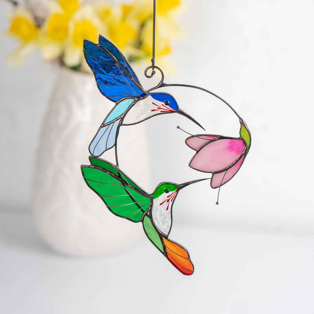 Stained glass birds Gift for couple Hummingbird stained glass window hangings Hummingbird gifts Best gift for mom