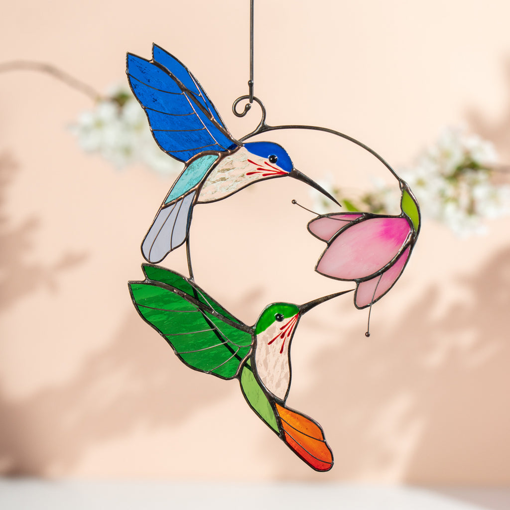 Stained glass birds Gift for couple Hummingbird stained glass window hangings Hummingbird gifts Best gift for mom