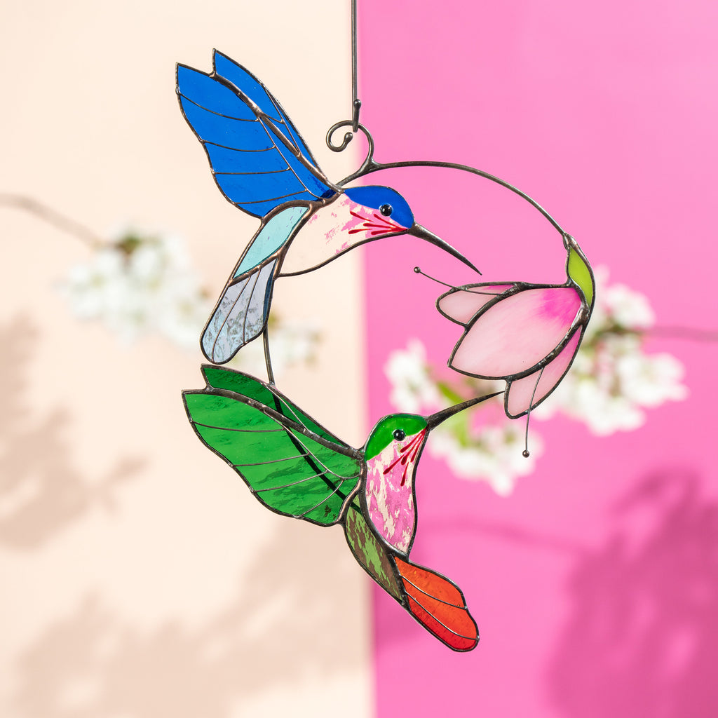 Stained glass birds Gift for couple Hummingbird stained glass window hangings Hummingbird gifts Best gift for mom