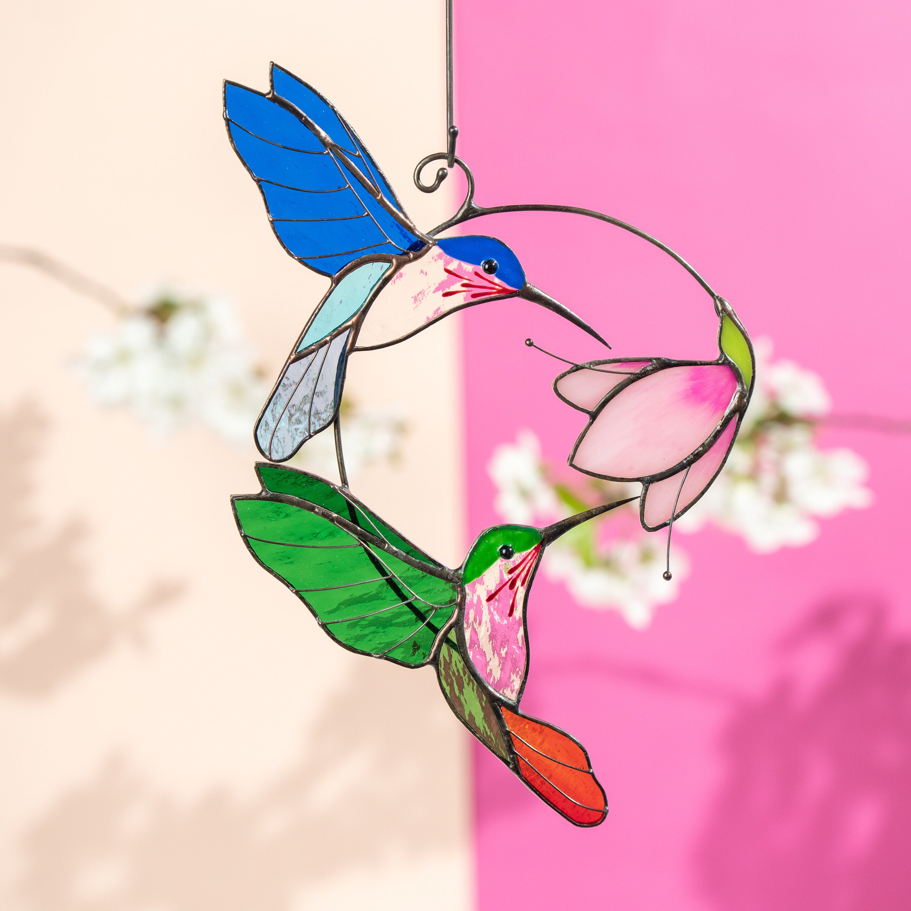 Stained glass birds Gift for couple Hummingbird stained glass window hangings Hummingbird gifts Best gift for mom