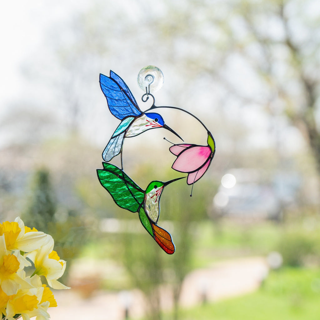 Stained glass birds Gift for couple Hummingbird stained glass window hangings Hummingbird gifts Best gift for mom