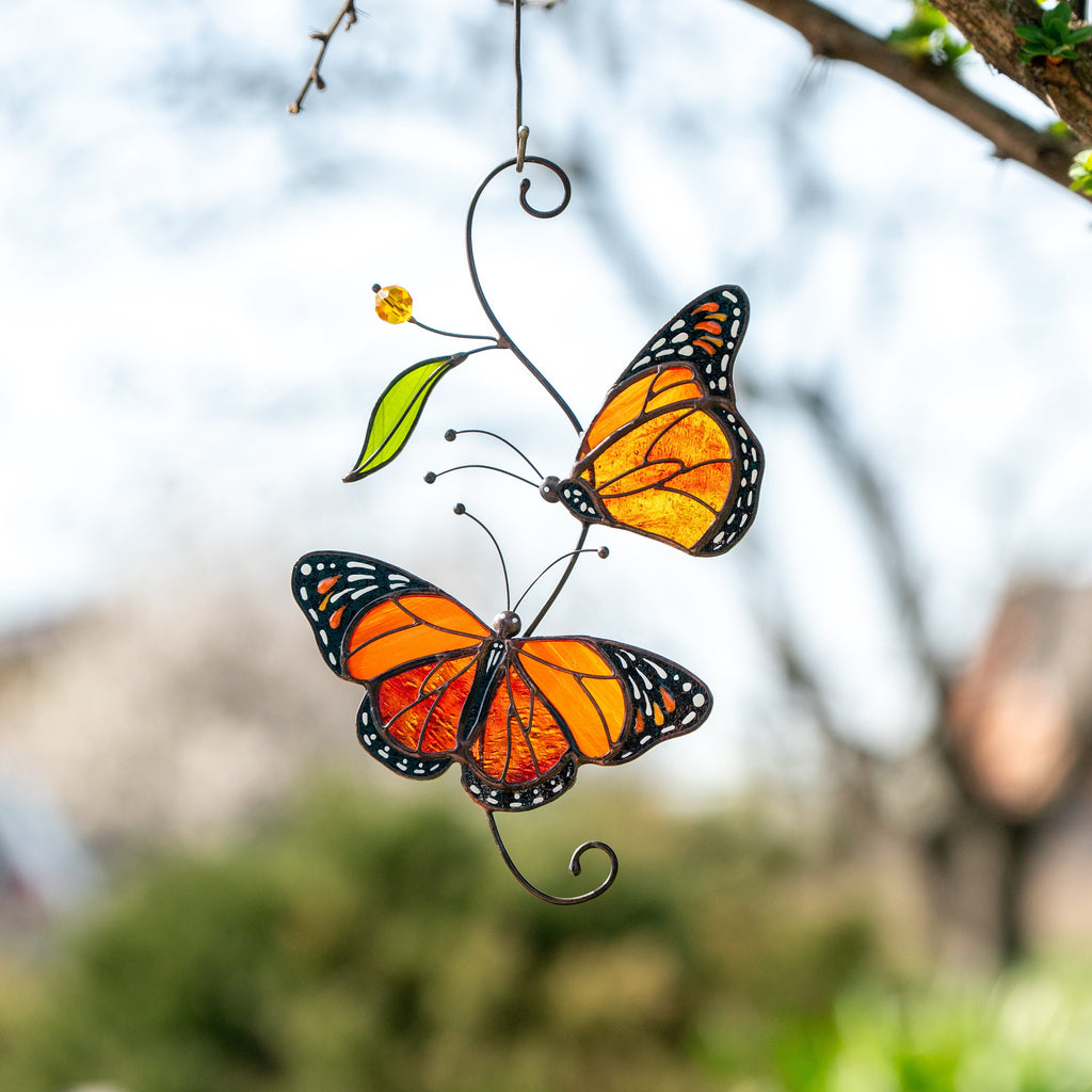 Butterfly stained glass window hangings Godmother gift Monarch butterfly Modern stained glass fly insect Custom stained glass suncatcher