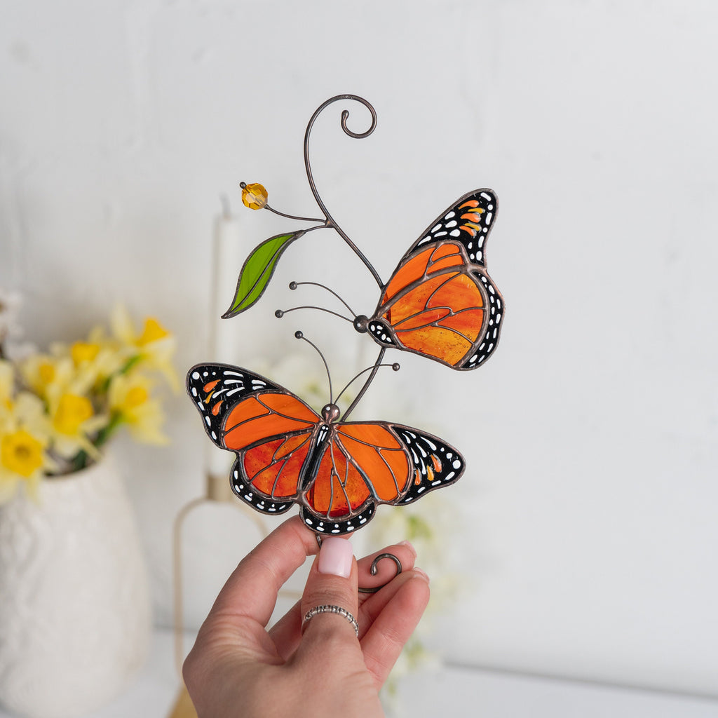 Butterfly stained glass window hangings Godmother gift Monarch butterfly Modern stained glass fly insect Custom stained glass suncatcher