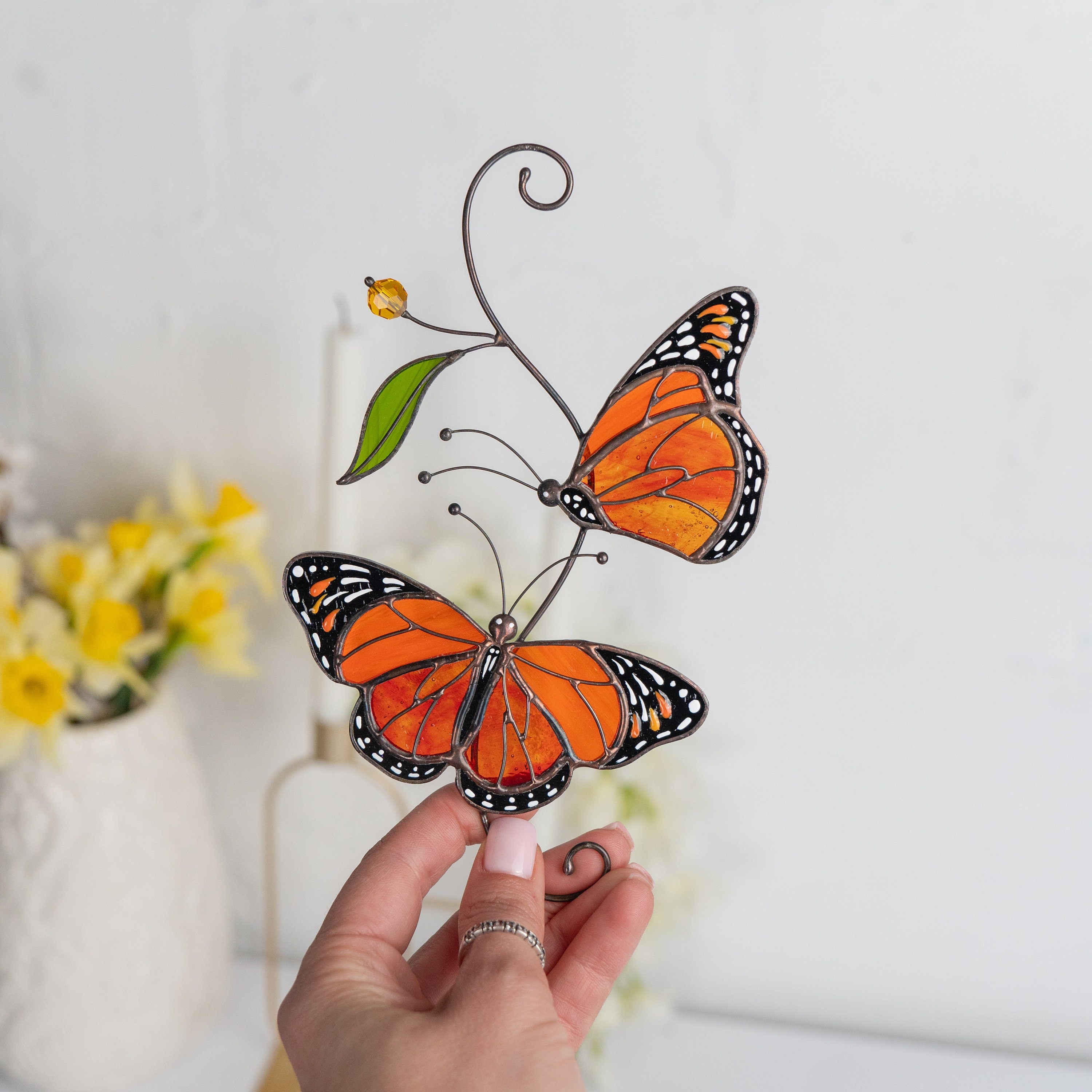 Butterfly stained glass window hangings Godmother gift Monarch butterfly Modern stained glass fly insect Custom stained glass suncatcher