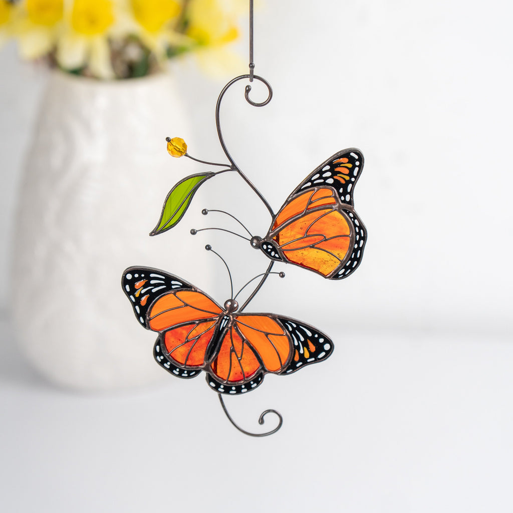 Monarch butterfly stained glass window hangings Gifts for garden lovers