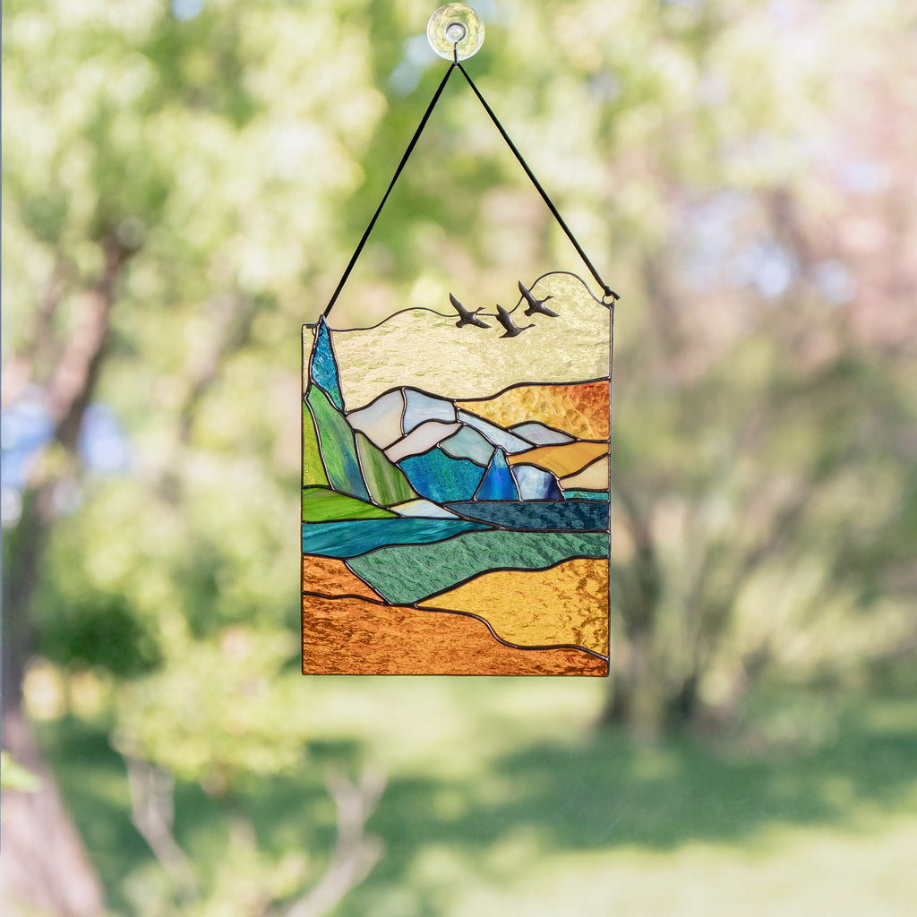 Mount Rainier stained glass panel Godfather gift Modern stained glass window hangings House warming gifts new home Desk decor for women