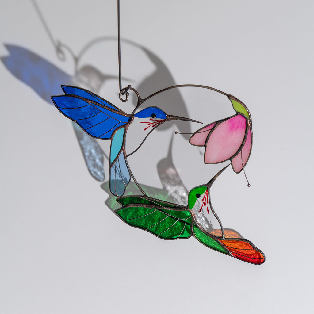 Stained glass birds Gift for couple Hummingbird stained glass window hangings Hummingbird gifts Best gift for mom