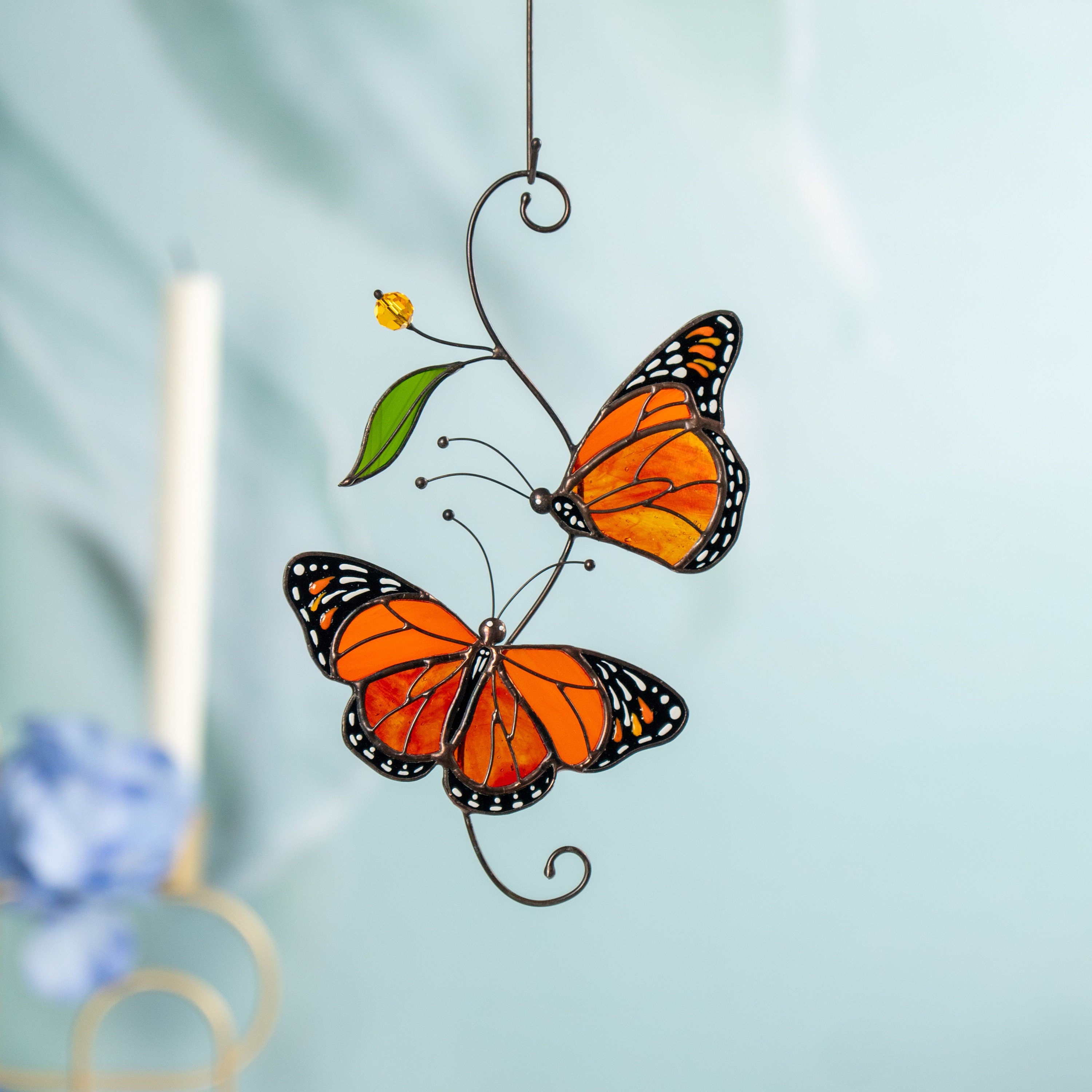 Monarch butterfly stained glass window hangings Gifts for garden lovers