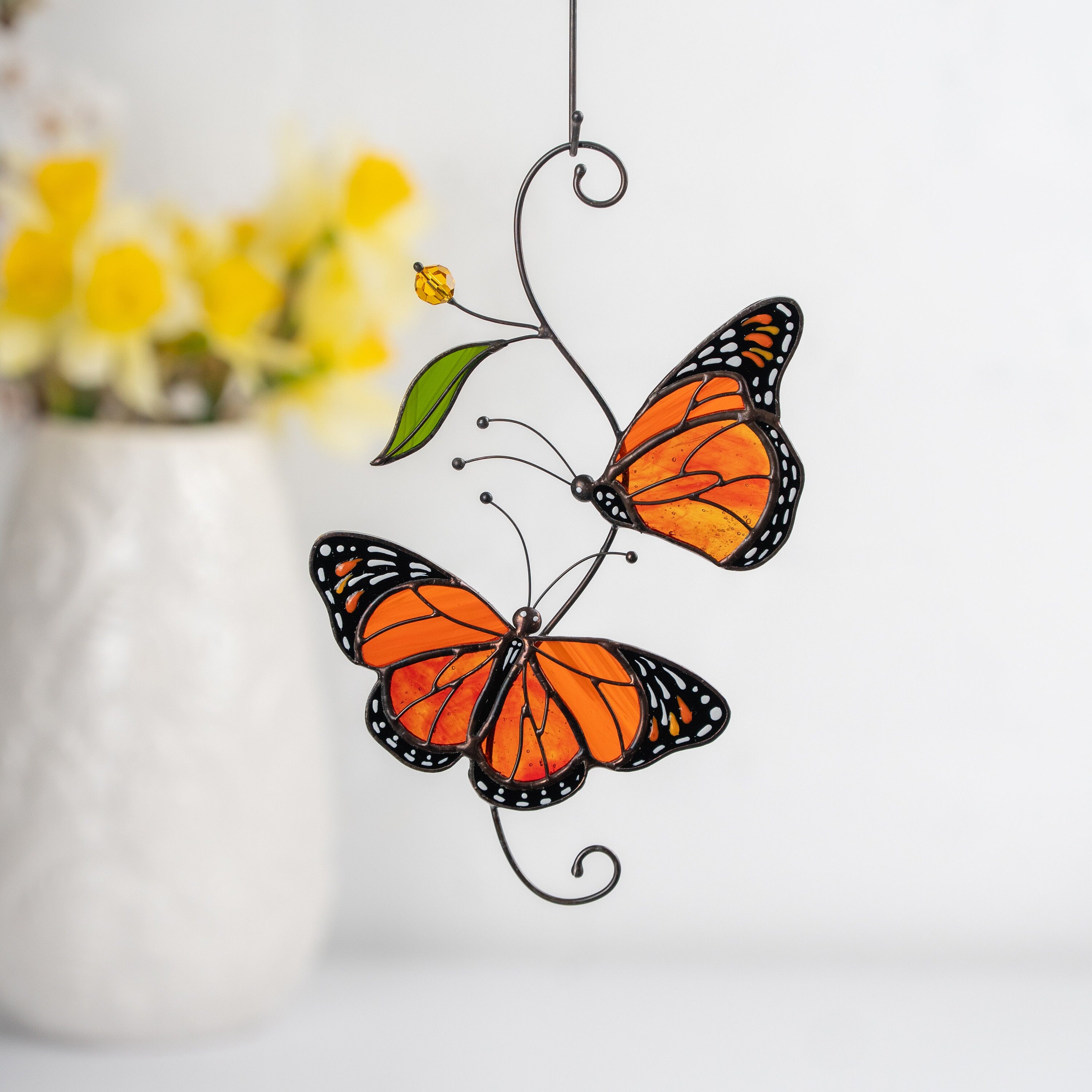 Monarch butterfly stained glass window hangings Gifts for garden lovers