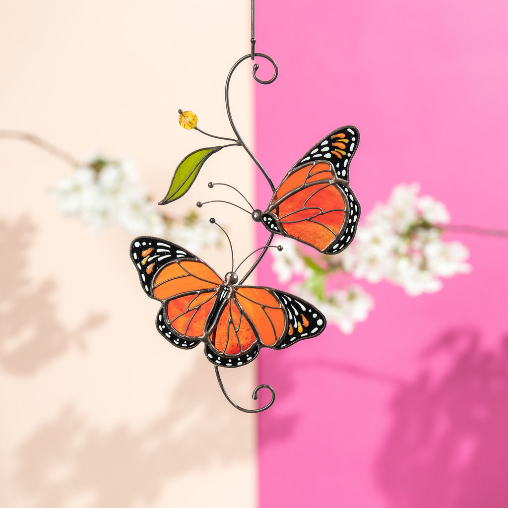 Butterfly stained glass window hangings Godmother gift Monarch butterfly Modern stained glass fly insect Custom stained glass suncatcher