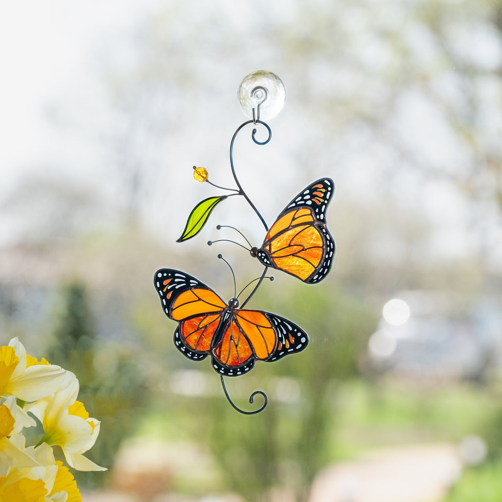 Monarch butterfly stained glass window hangings Gifts for garden lovers