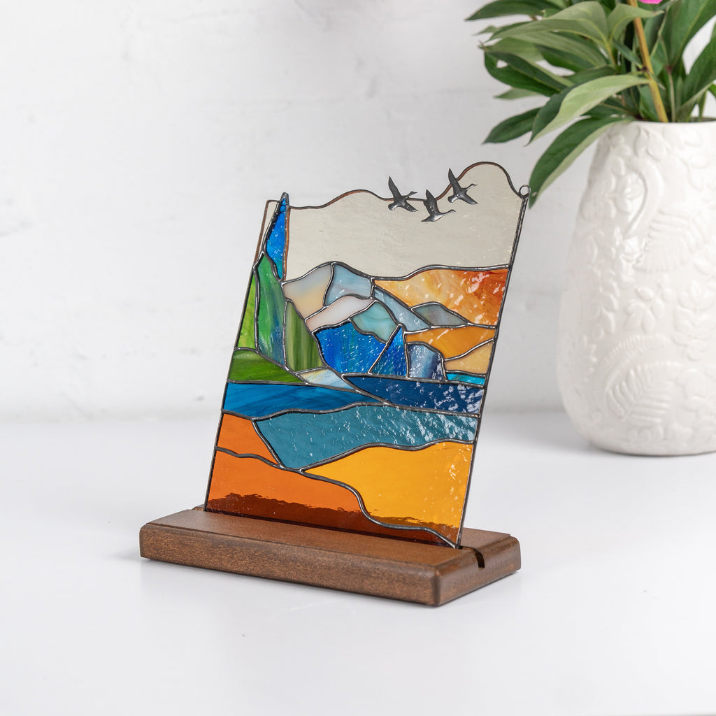 Mount Rainier stained glass panel Godfather gift Modern stained glass window hangings House warming gifts new home Desk decor for women