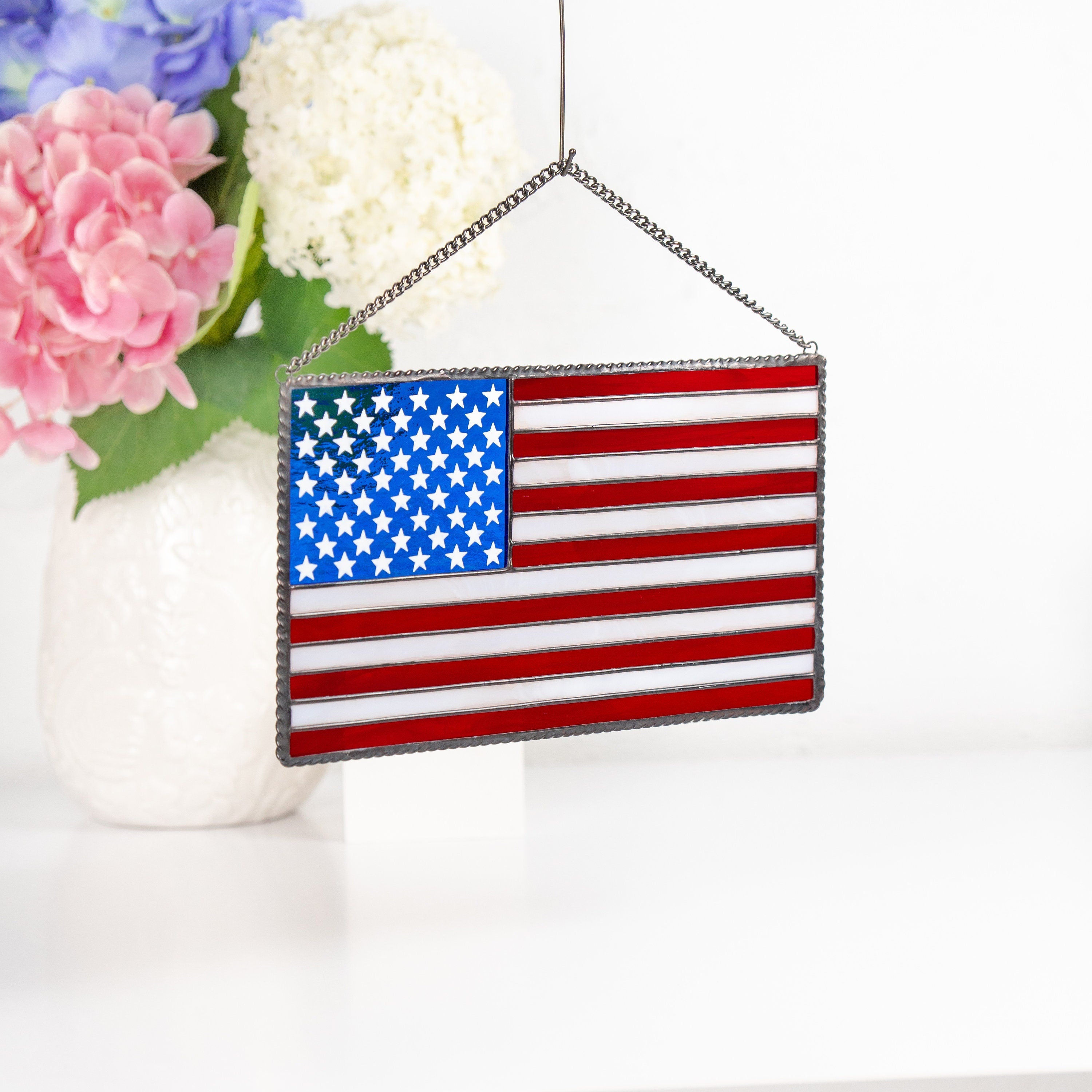 Custom stained glass window hangings Independence Day Modern stained glass pieces 4th of july party decor American flag