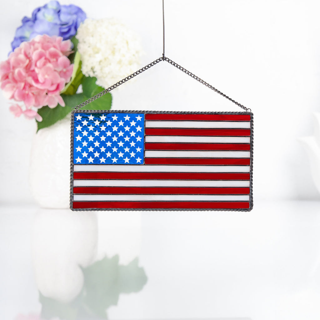 Custom stained glass window hangings Independence Day Modern stained glass pieces 4th of july party decor American flag