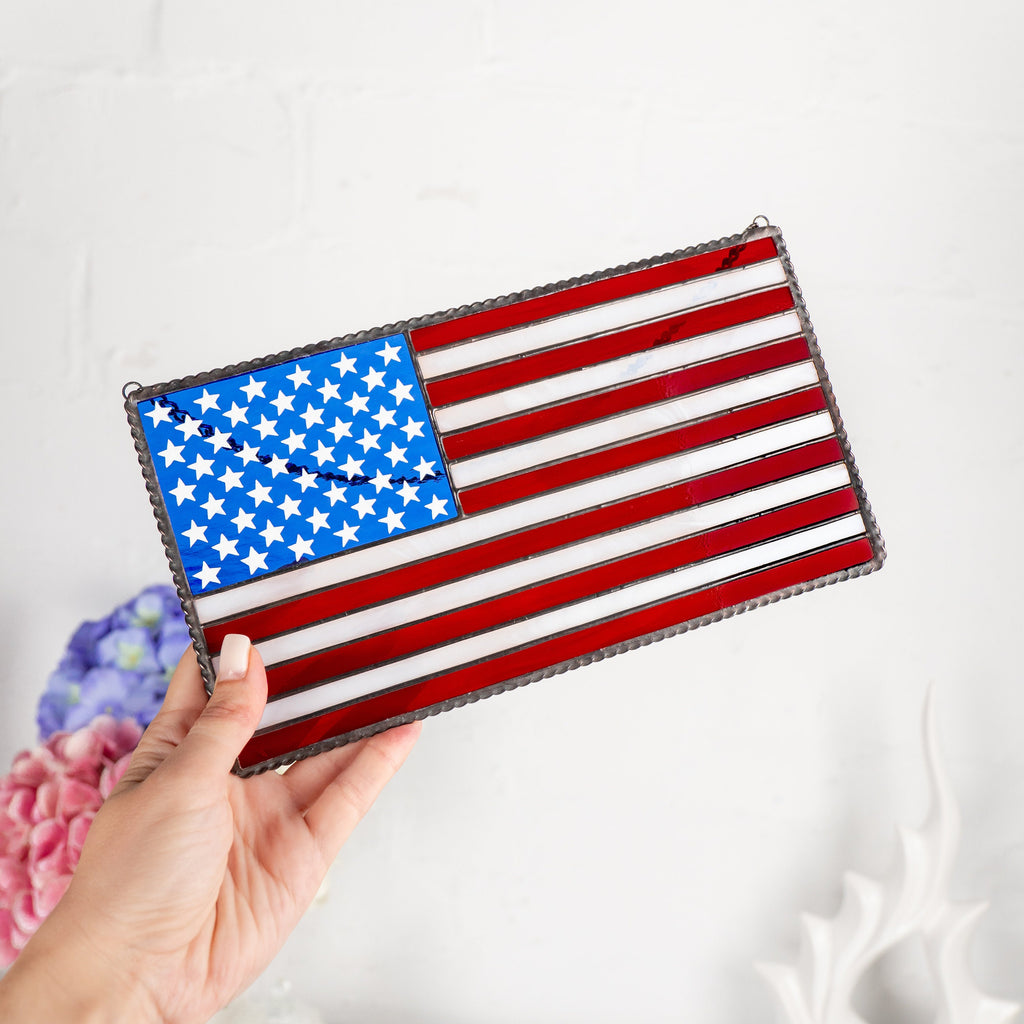 Custom stained glass window hangings Independence Day Modern stained glass pieces 4th of july party decor American flag