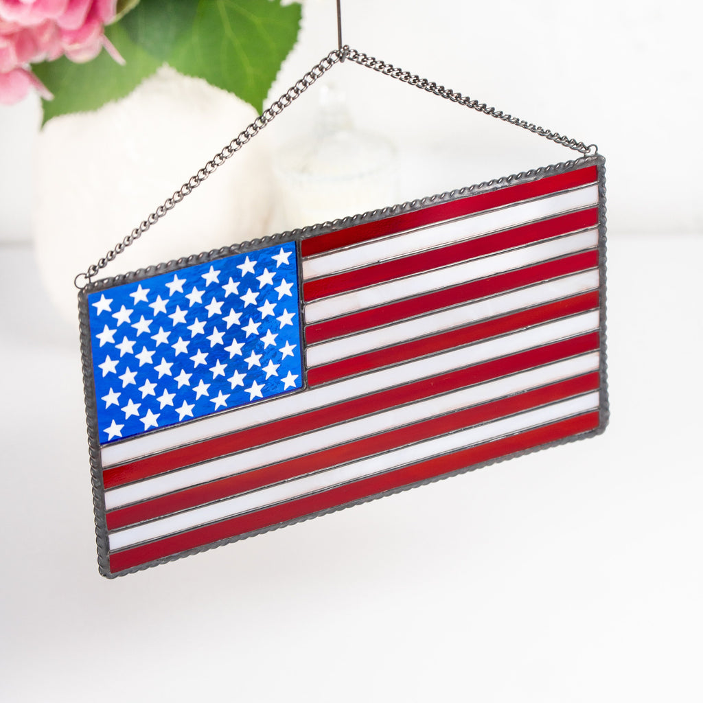 Custom stained glass window hangings Independence Day Modern stained glass pieces 4th of july party decor American flag