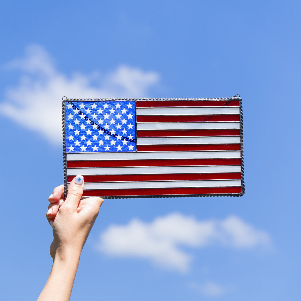 Custom stained glass window hangings Independence Day Modern stained glass pieces 4th of july party decor American flag