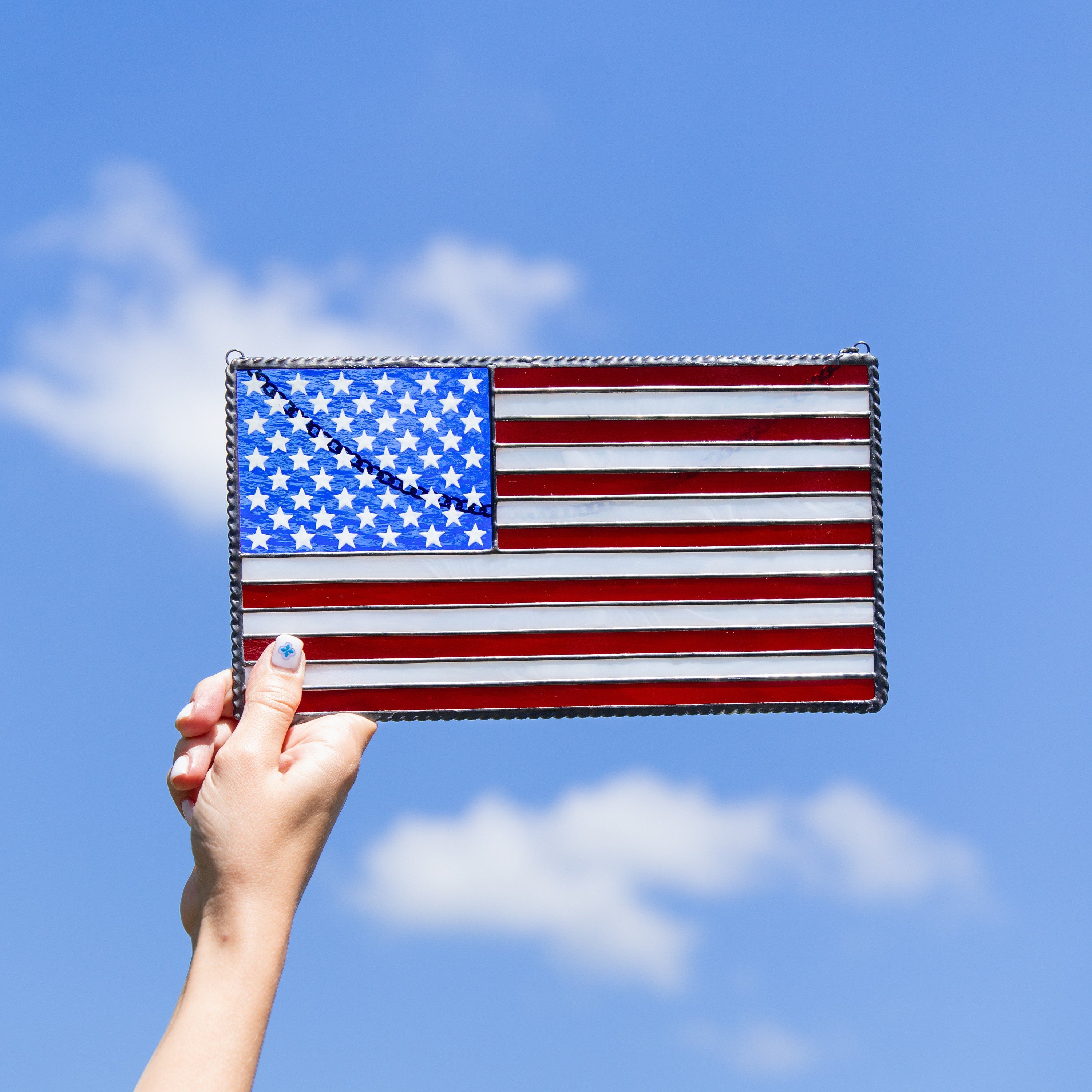 Custom stained glass window hangings Independence Day Modern stained glass pieces 4th of july party decor American flag
