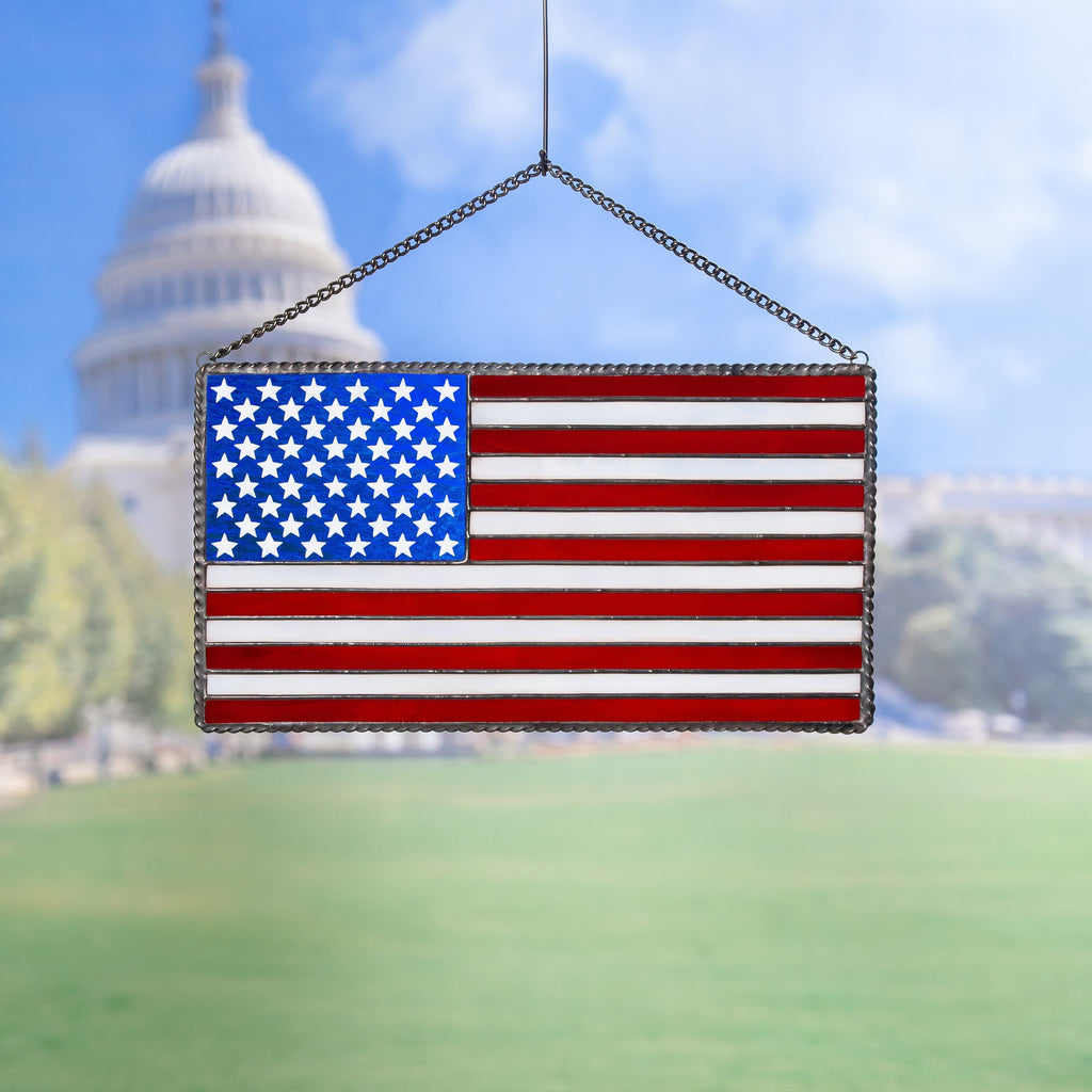 Custom stained glass window hangings Independence Day Modern stained glass pieces 4th of july party decor American flag
