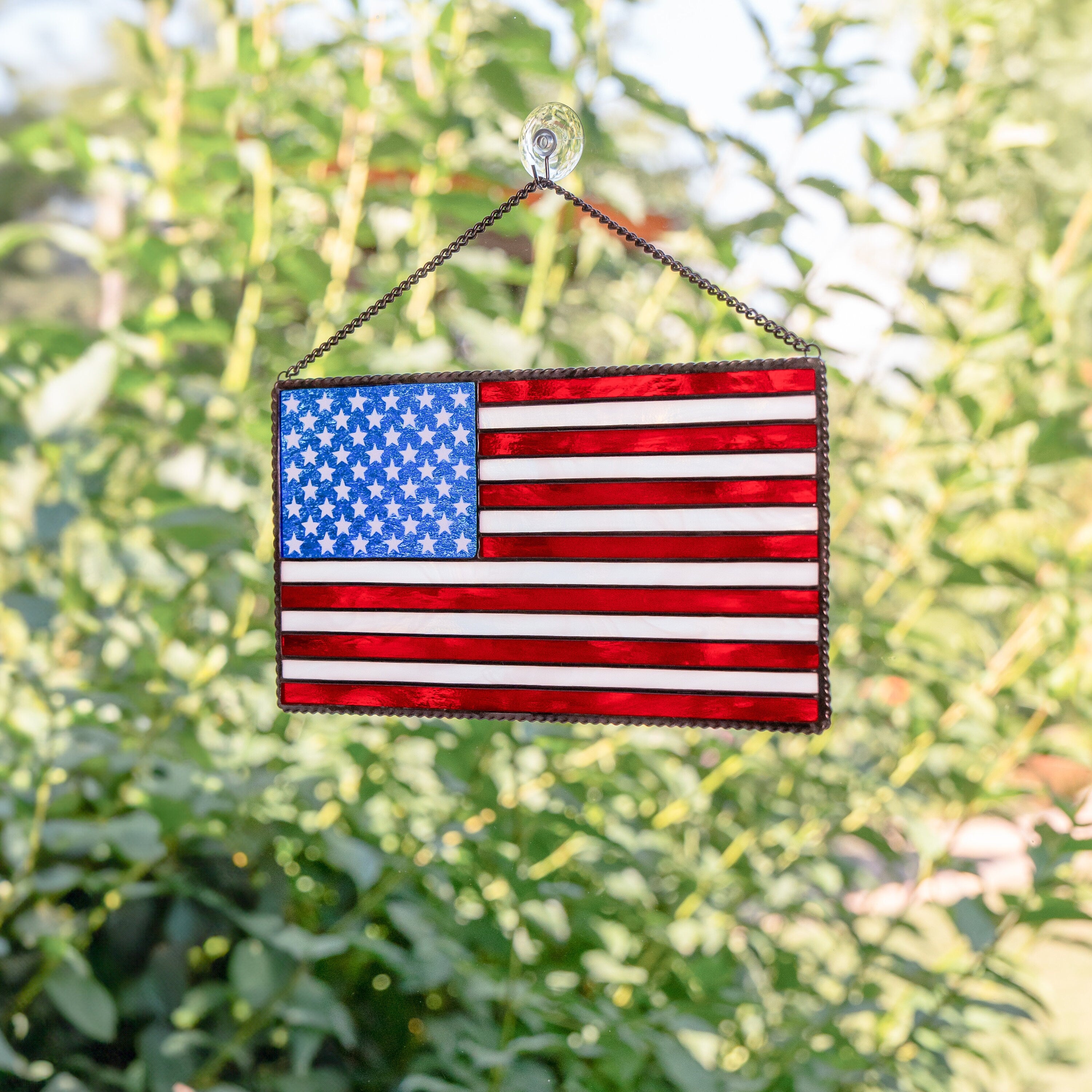 Custom stained glass window hangings Independence Day Modern stained glass pieces 4th of july party decor American flag