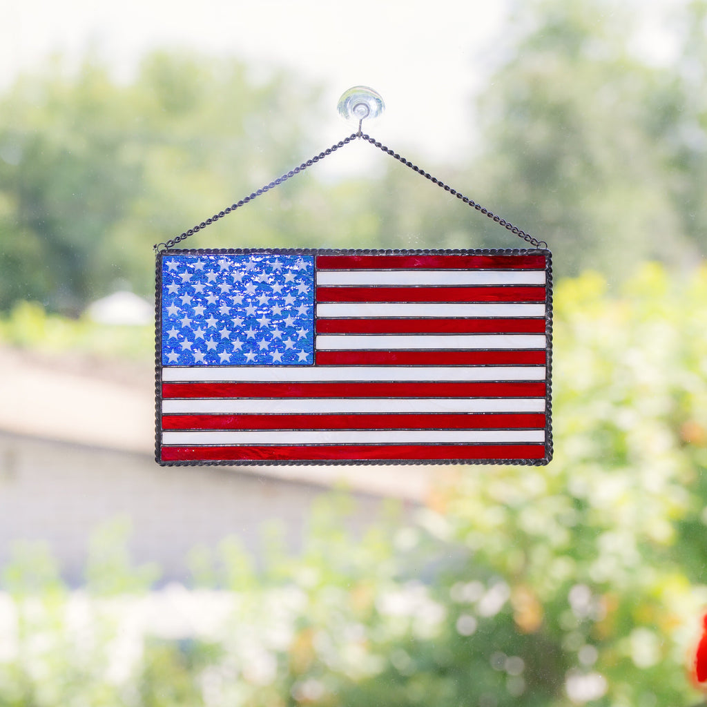 Custom stained glass window hangings Independence Day Modern stained glass pieces 4th of july party decor American flag