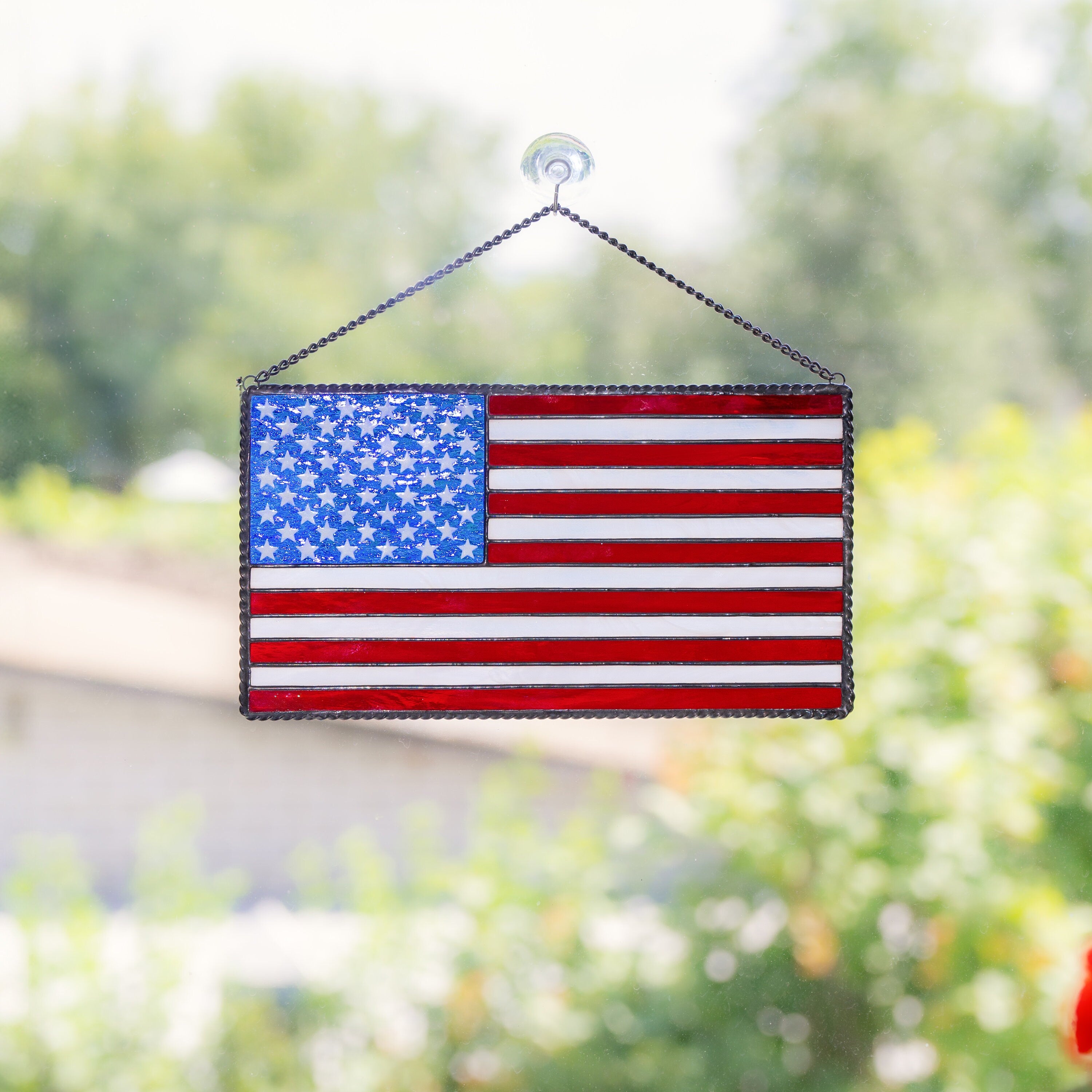 Custom stained glass window hangings Independence Day Modern stained glass pieces 4th of july party decor American flag