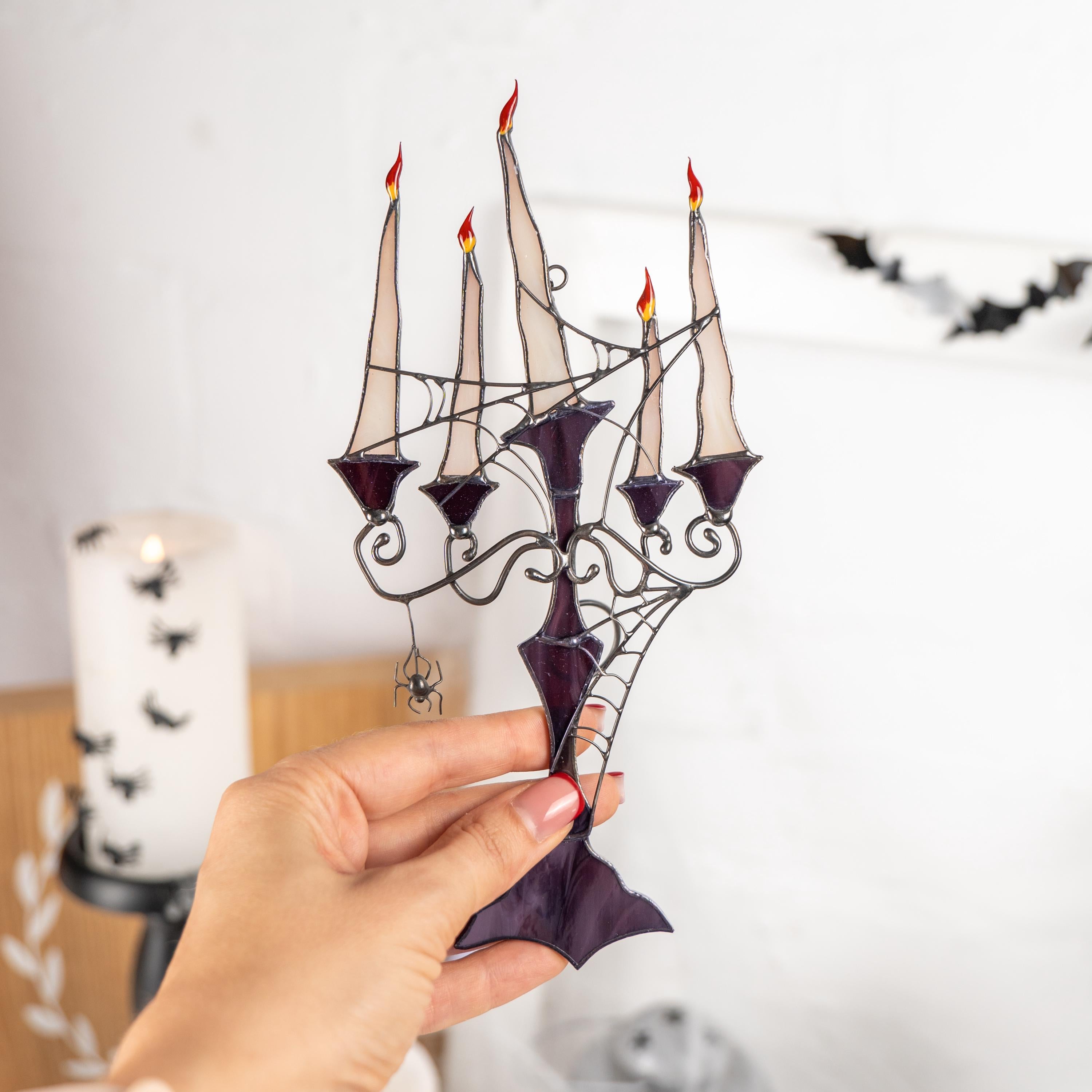 Stained glass Halloween suncatcher Halloween gift Custom stained glass Halloween artwork Web suncatchers Stained glass window hangings