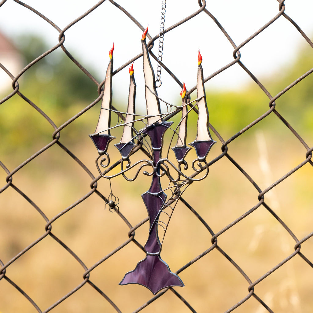 Stained glass Halloween suncatcher Halloween gift Custom stained glass Halloween artwork Web suncatchers Stained glass window hangings