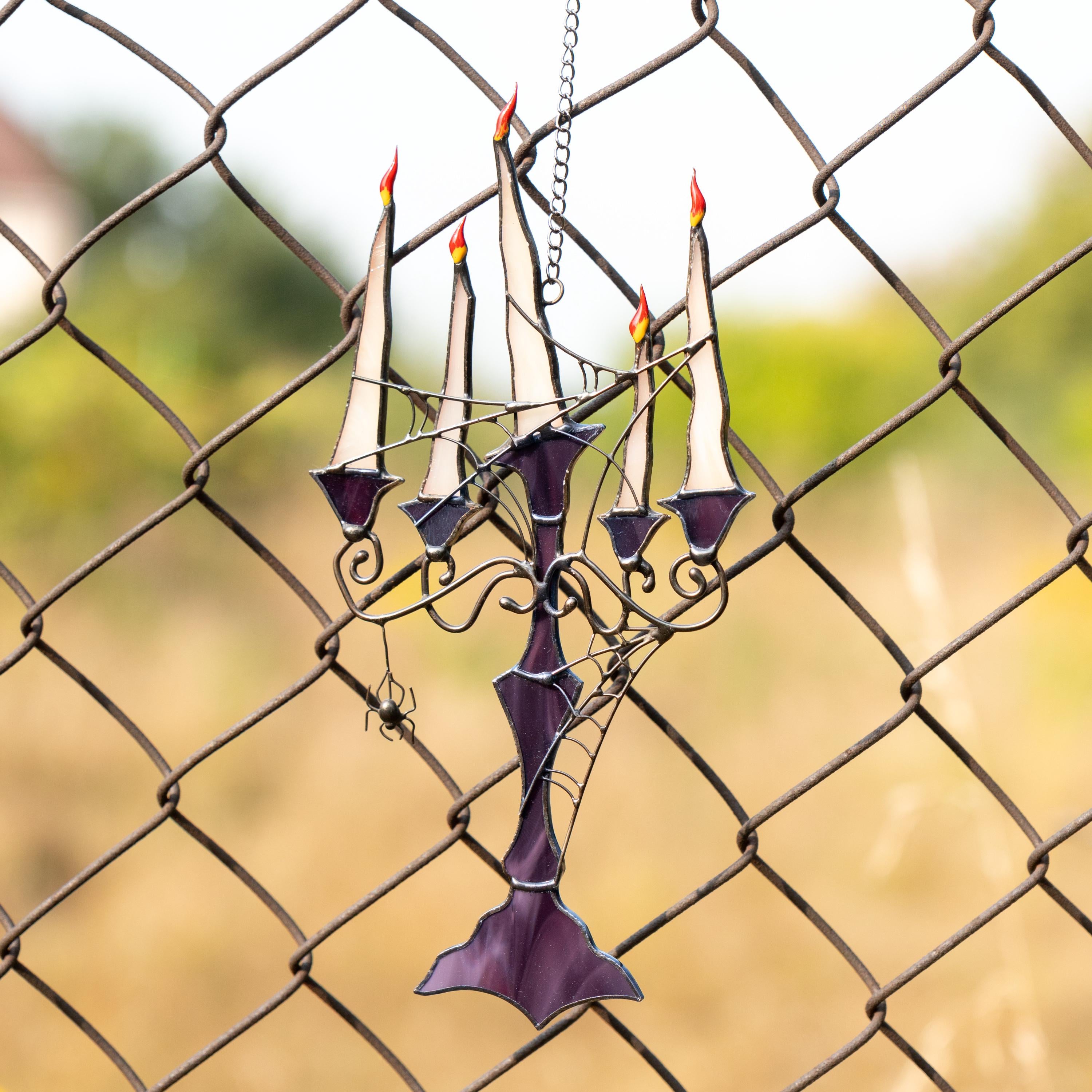 Stained glass Halloween suncatcher Halloween gift Custom stained glass Halloween artwork Web suncatchers Stained glass window hangings