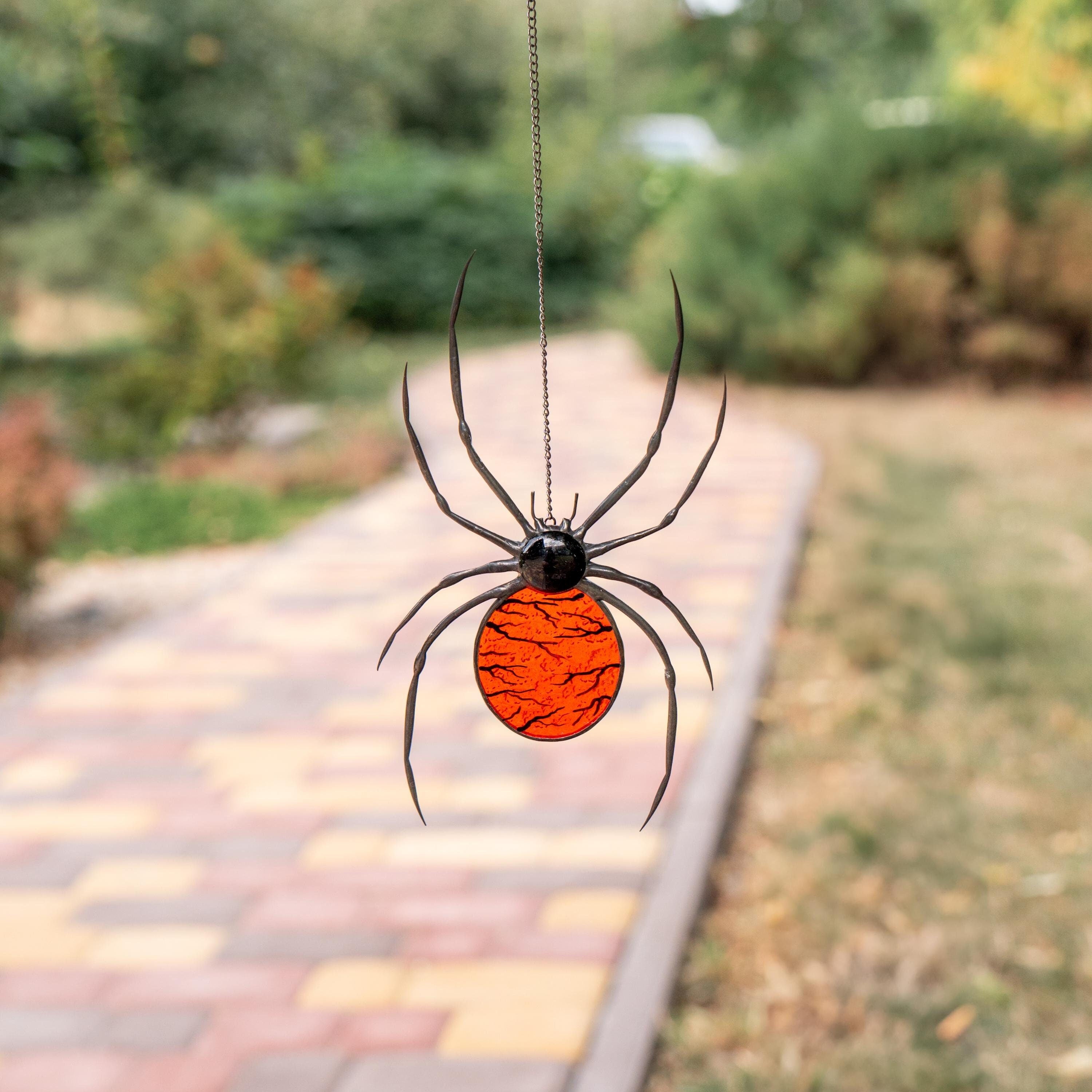 Jumping spider stained glass window hangings Halloween gifts Custom stained glass Halloween artwork Spider sign