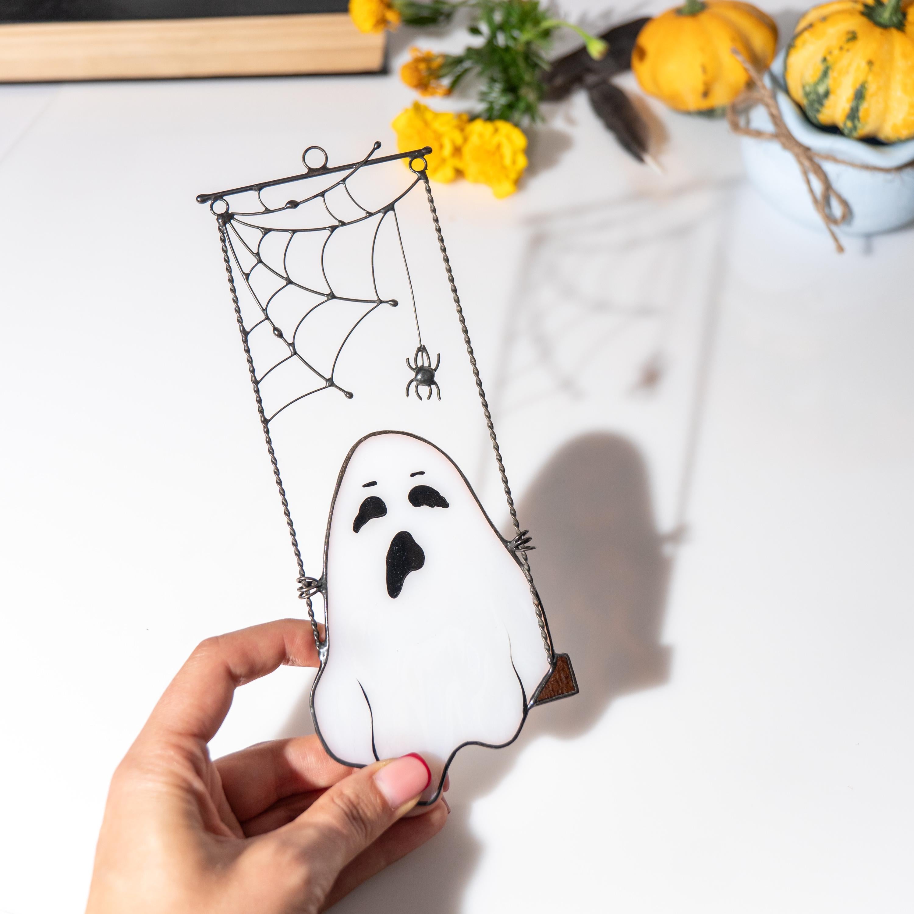 Cute ghost stained glass Halloween suncatcher Whimsigoth decor Ghostface stained glass window hangings Halloween decor indoor Fall artwork