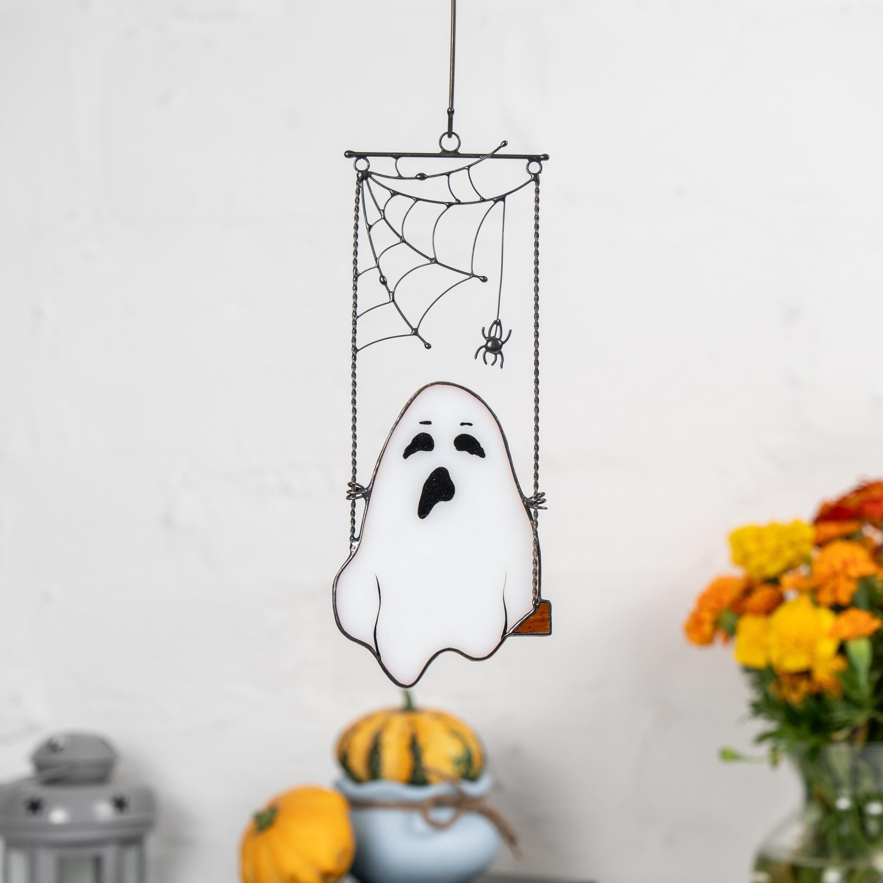 Cute ghost stained glass Halloween suncatcher Whimsigoth decor Ghostface stained glass window hangings Halloween decor indoor Fall artwork