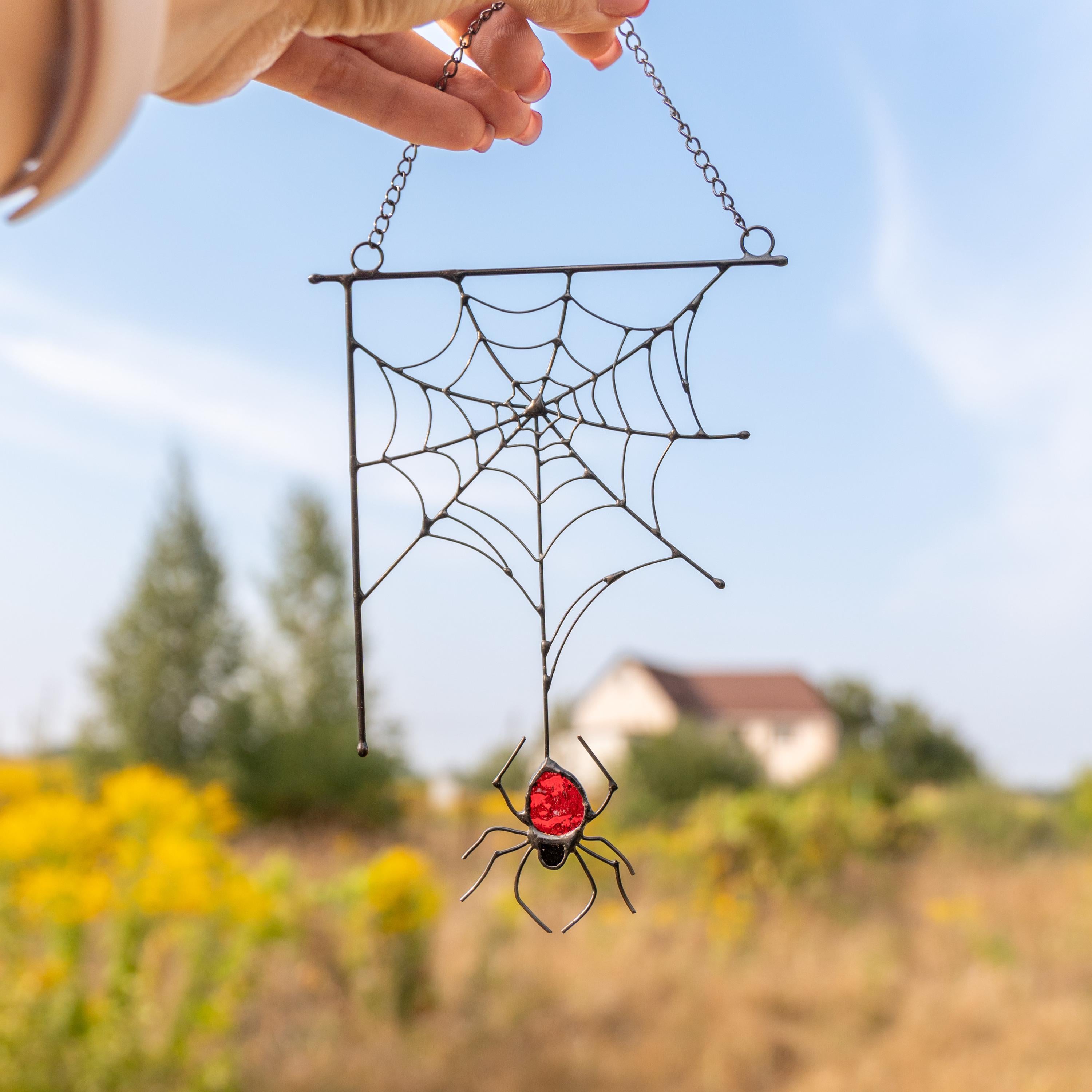 Halloween stained glass jumping spider Halloween gifts Modern stained glass window hangings Web suncatchers