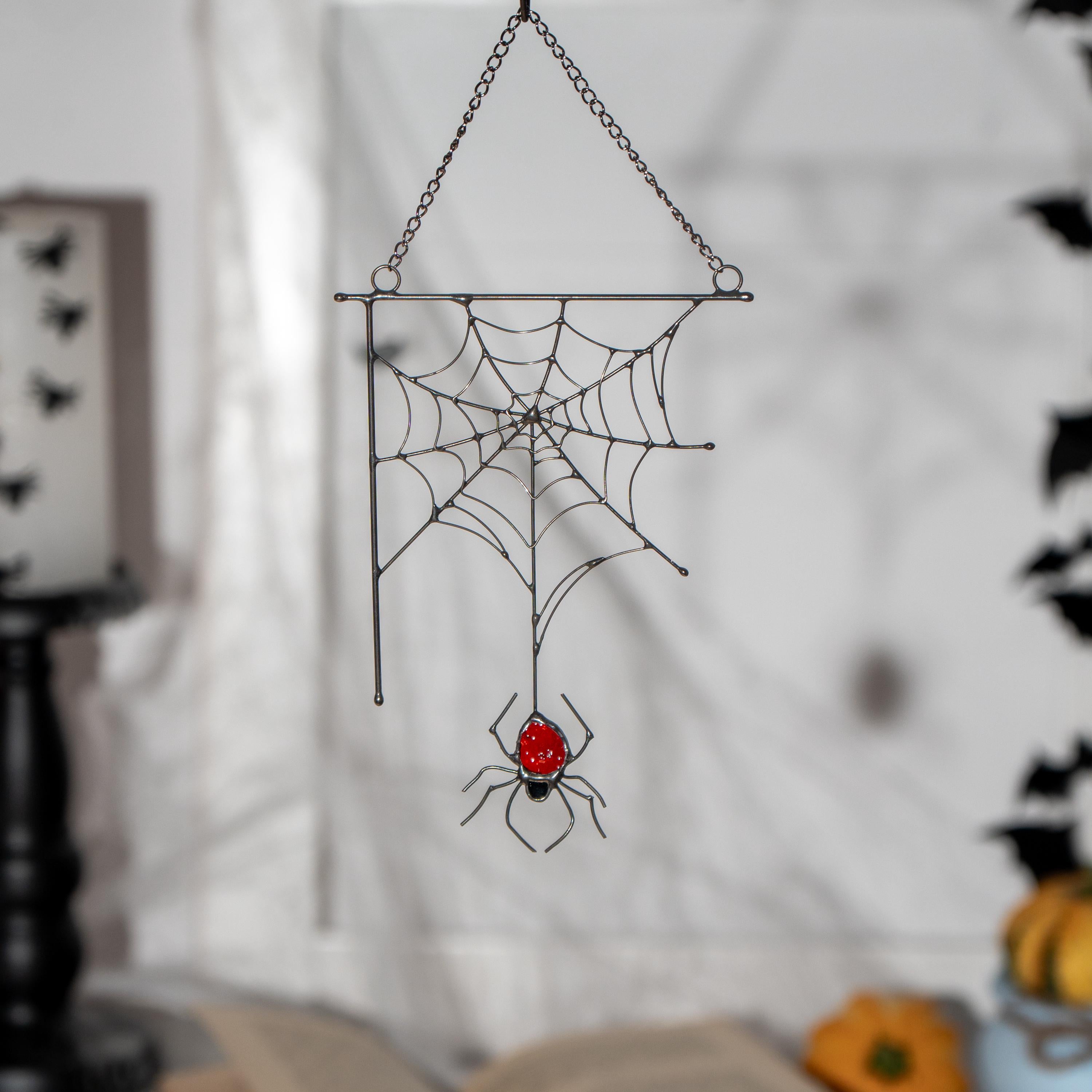Halloween stained glass jumping spider Halloween gifts Modern stained glass window hangings Web suncatchers