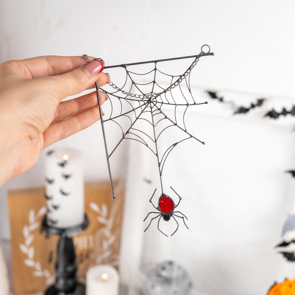 Halloween stained glass jumping spider Halloween gifts Modern stained glass window hangings Web suncatchers