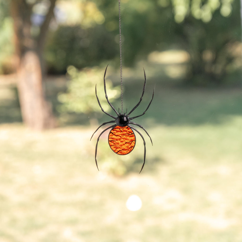Jumping spider stained glass window hangings Halloween gifts Custom stained glass Halloween artwork Spider sign