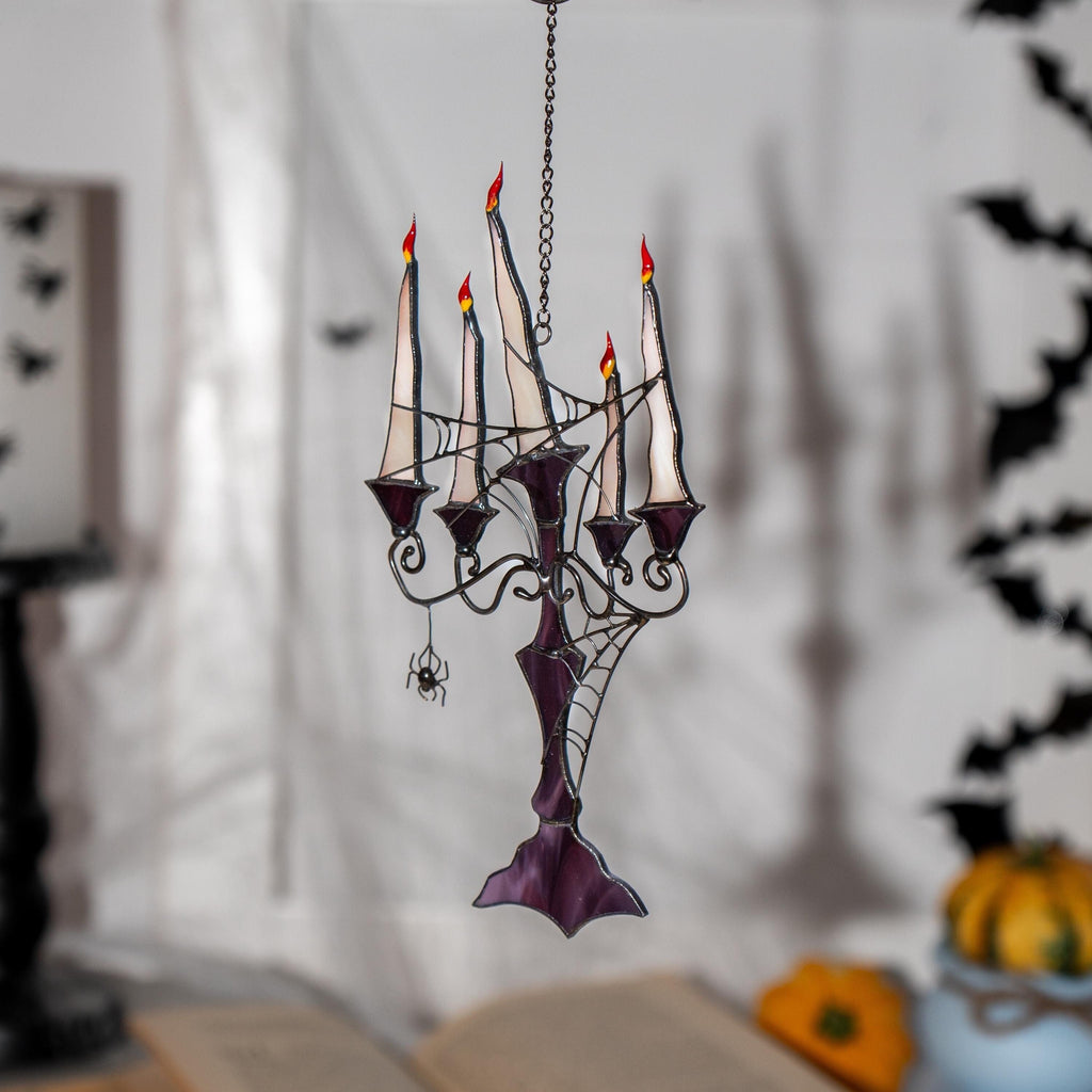Stained glass Halloween suncatcher Halloween gift Custom stained glass Halloween artwork Web suncatchers Stained glass window hangings