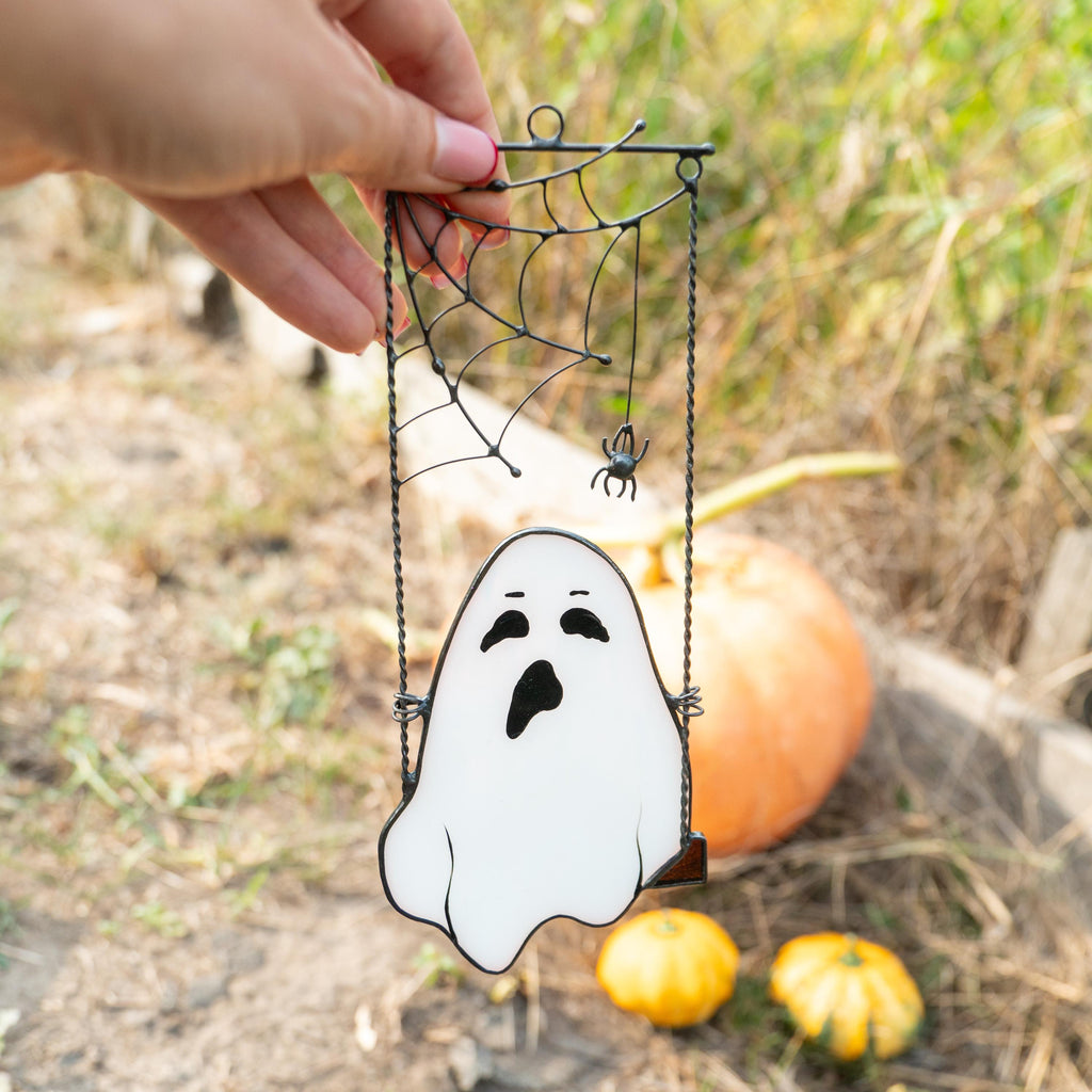 Cute ghost stained glass Halloween suncatcher Whimsigoth decor Ghostface stained glass window hangings Halloween decor indoor Fall artwork