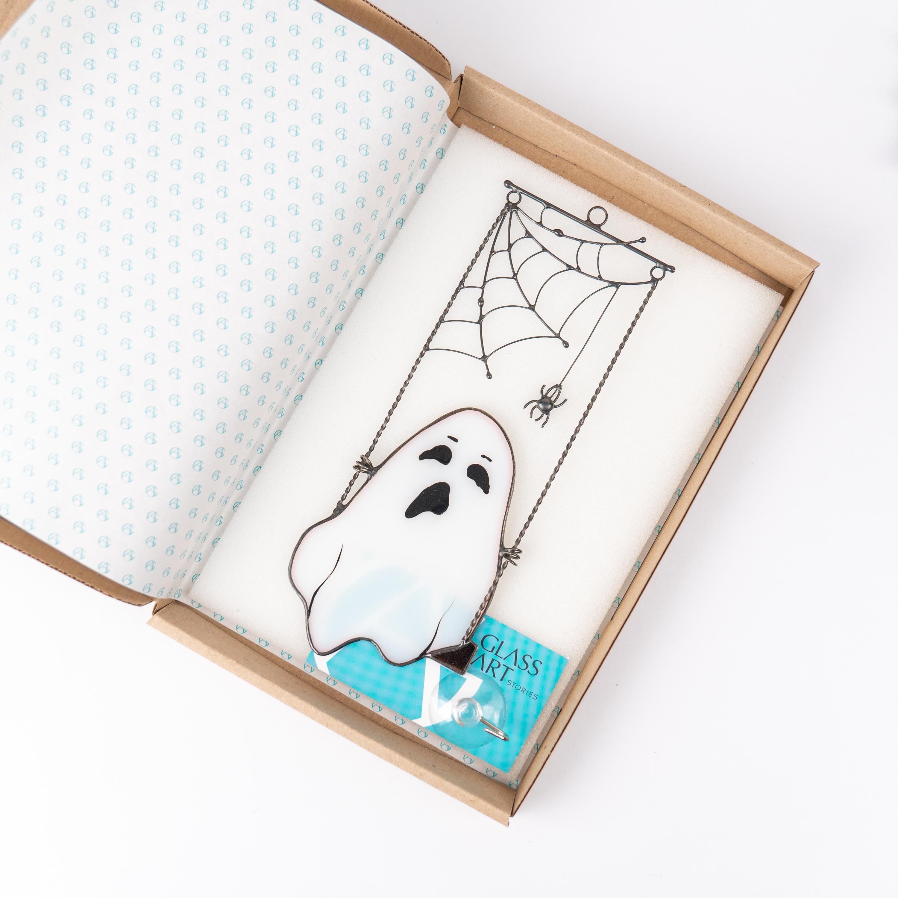 Cute ghost stained glass Halloween suncatcher Whimsigoth decor Ghostface stained glass window hangings Halloween decor indoor Fall artwork