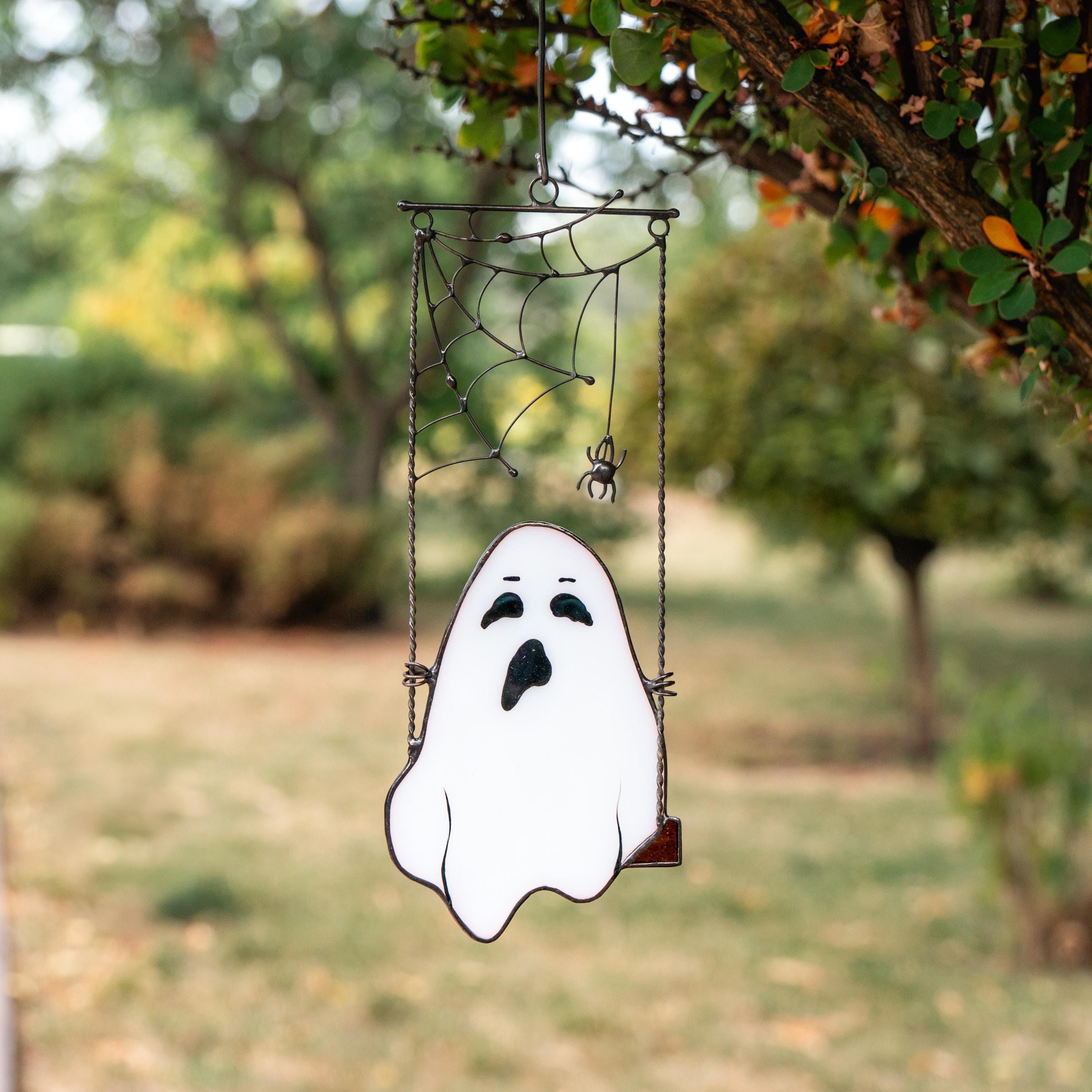 Cute ghost stained glass Halloween suncatcher Whimsigoth decor Ghostface stained glass window hangings Halloween decor indoor Fall artwork