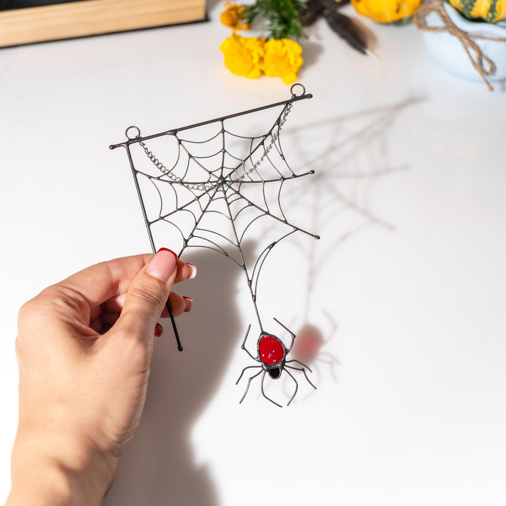 Halloween stained glass jumping spider Halloween gifts Modern stained glass window hangings Web suncatchers