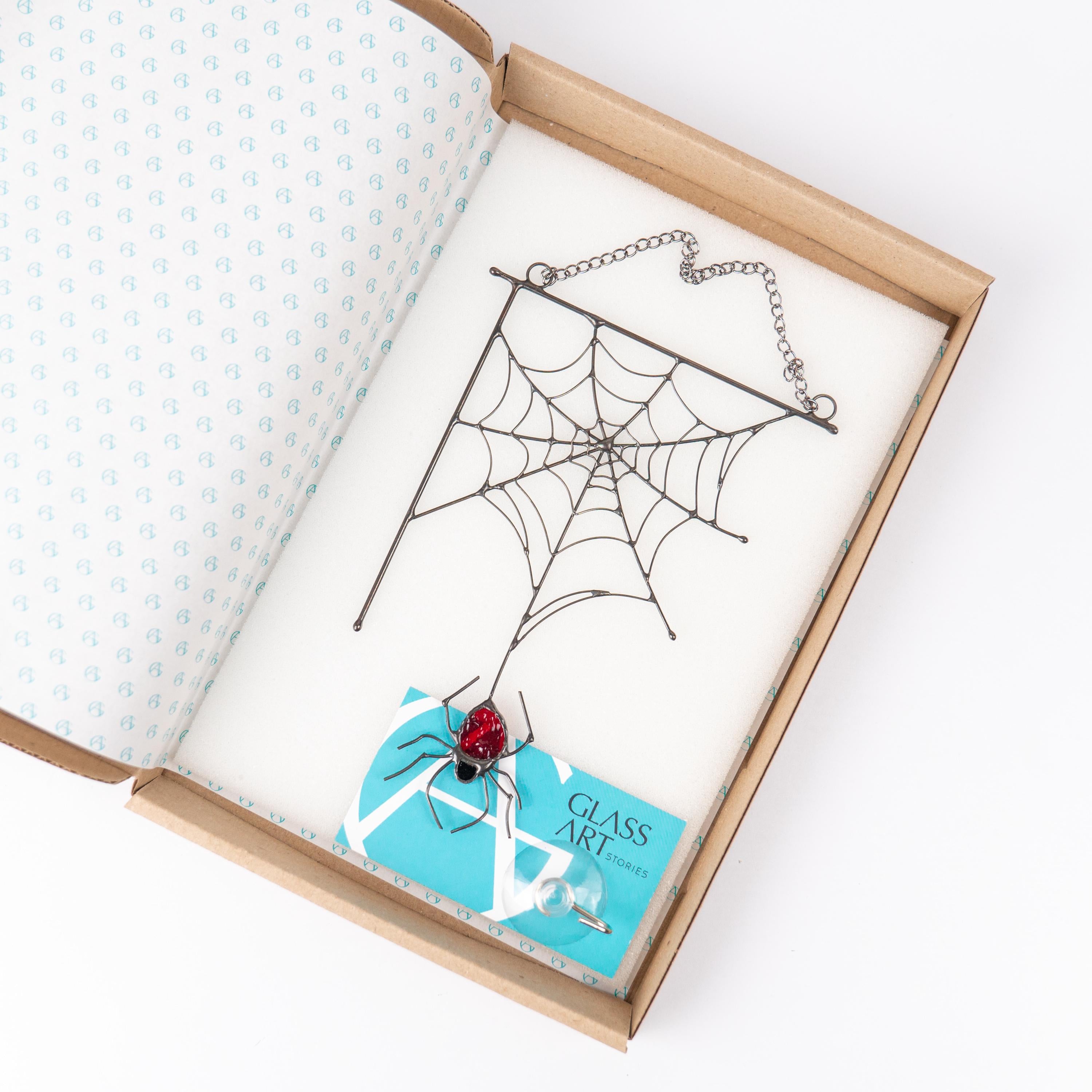 Halloween stained glass jumping spider Halloween gifts Modern stained glass window hangings Web suncatchers